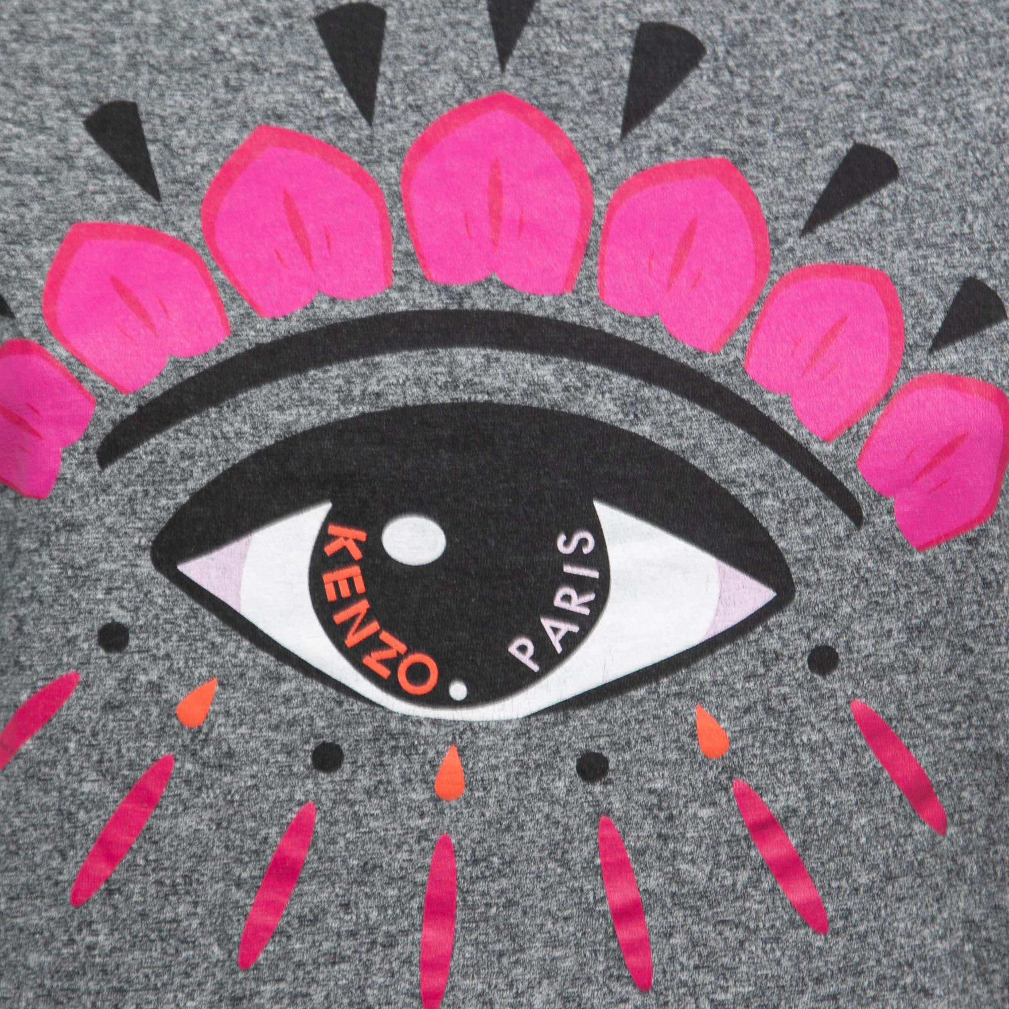 Gray Kenzo Grey Eye Printed Cotton Crew Neck Half Sleeve T-Shirt XS For Sale