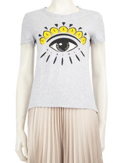 Kenzo Graues bedrucktes T-Shirt mit Ösen Größe S