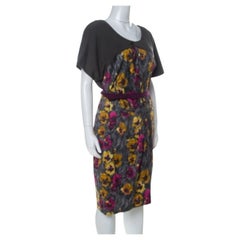 Kenzo Grey Floral Brushstroke Print Stretch Cotton Belted Dress M
