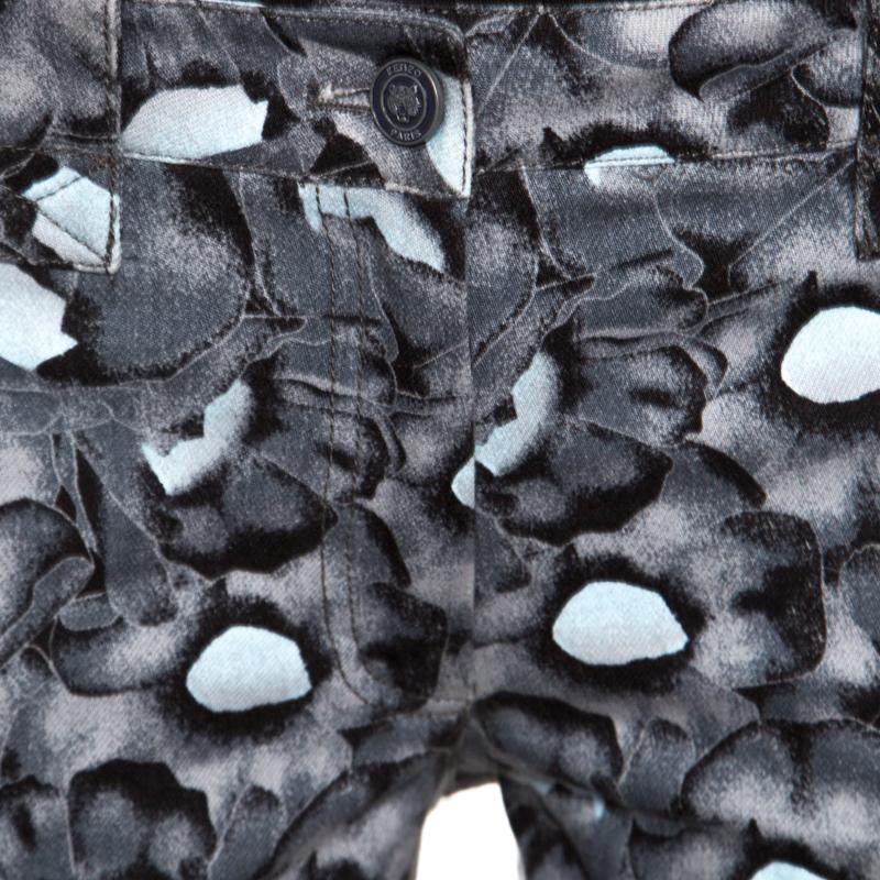 Gray Kenzo Grey Floral Print Washed Denim Zip Detail Skinny Jeans M