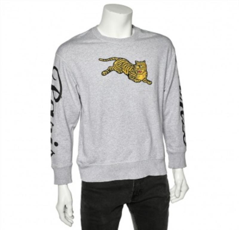 Kenzo Grey Knit Flying Tiger Embroidery Detail Sweatshirt S In Good Condition In Dubai, Al Qouz 2