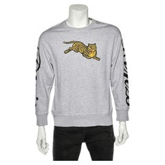Kenzo Grey Knit Flying Tiger Embroidery Detail Sweatshirt S