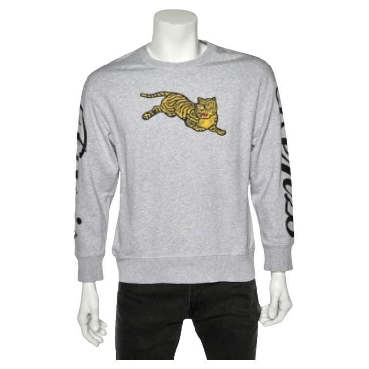 Kenzo - Sweat-shirt en tricot gris avec broderie de tigre volant S