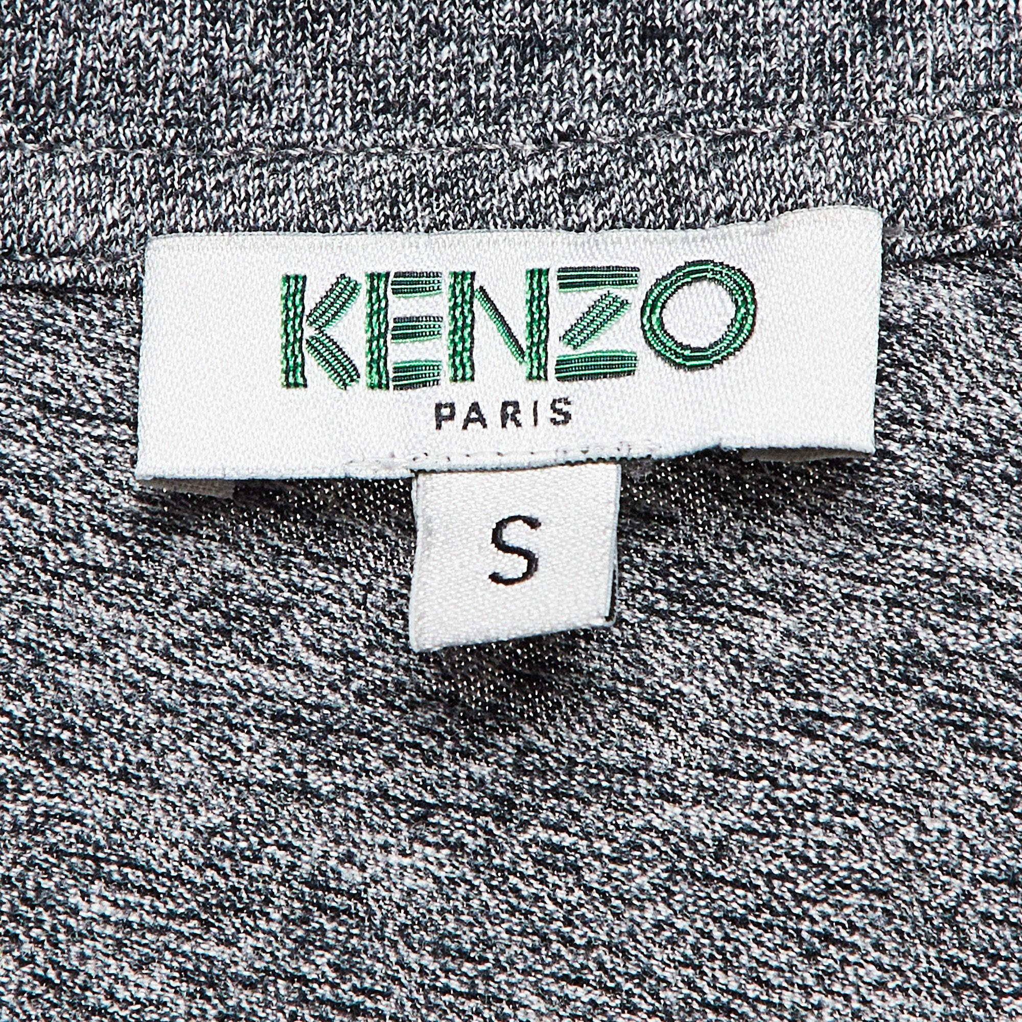 Kenzo Grey Lion Print Melange Knit T-Shirt S In Good Condition For Sale In Dubai, Al Qouz 2