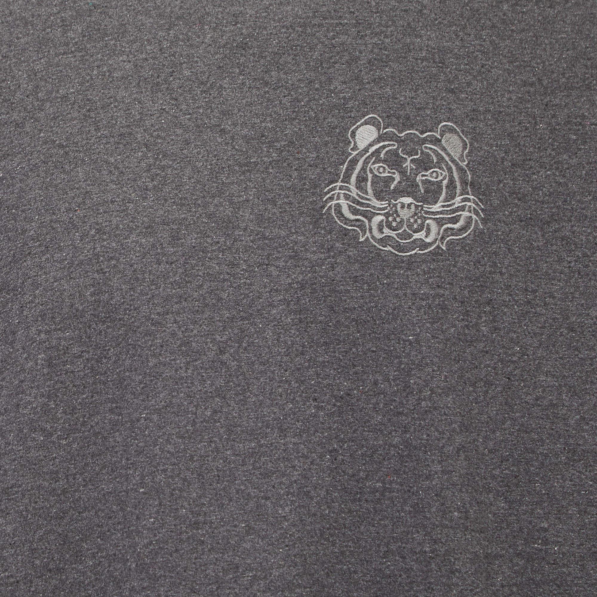 Gray Kenzo Grey Logo Embroidered Cotton Crew Neck Sweatshirt L For Sale