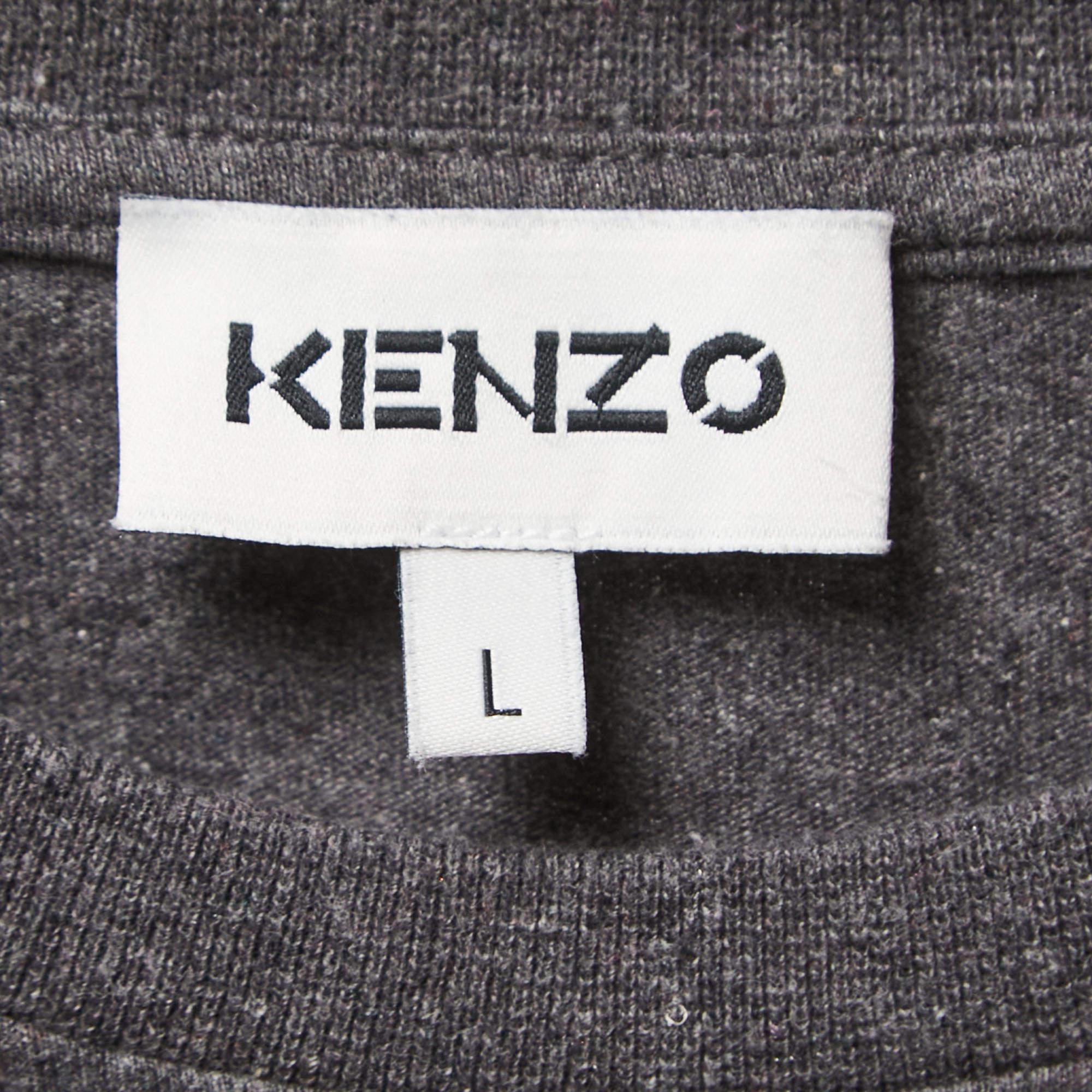 Kenzo Grey Logo Embroidered Cotton Crew Neck Sweatshirt L In Good Condition For Sale In Dubai, Al Qouz 2