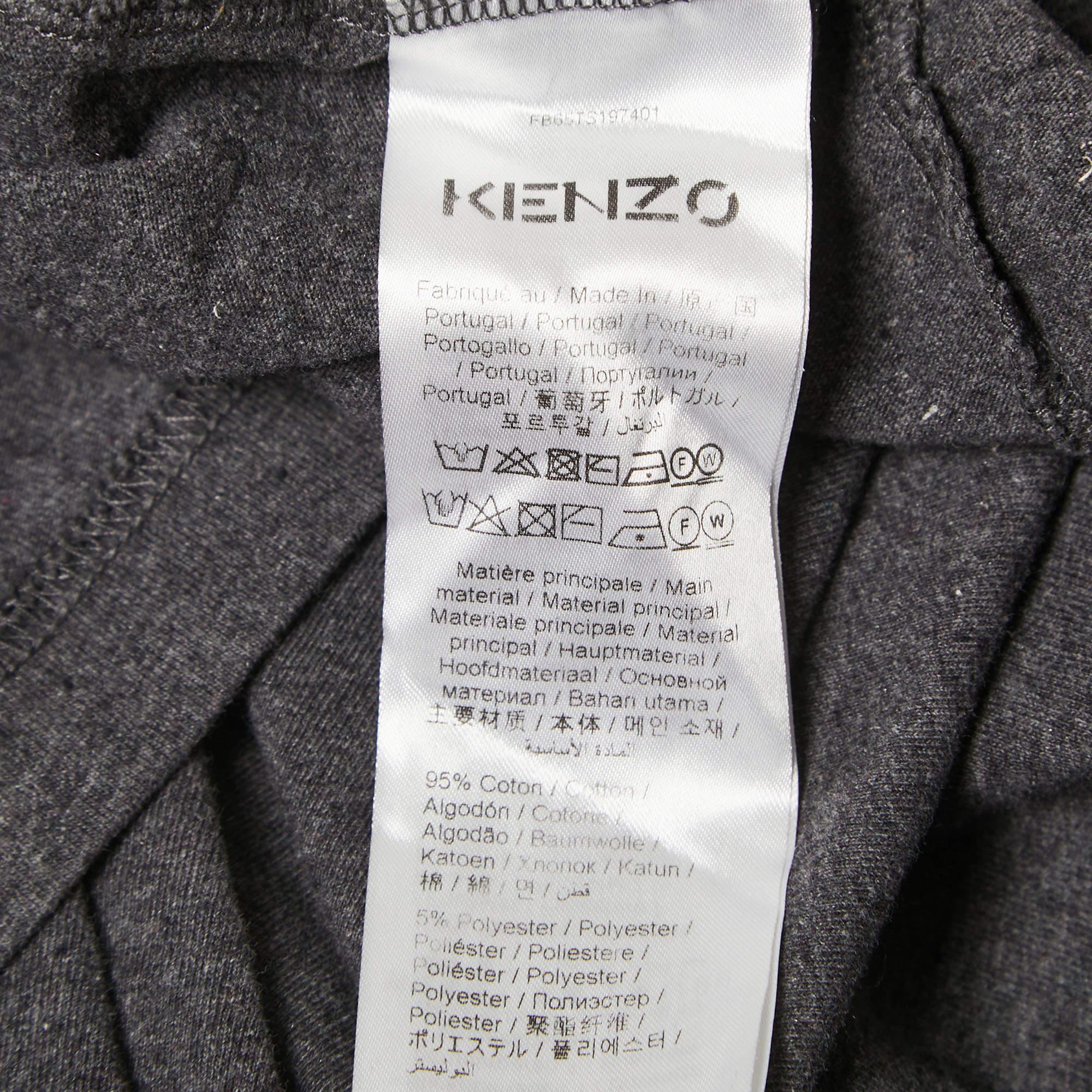 Kenzo Grey Logo Embroidered Cotton Crew Neck Sweatshirt L For Sale 1