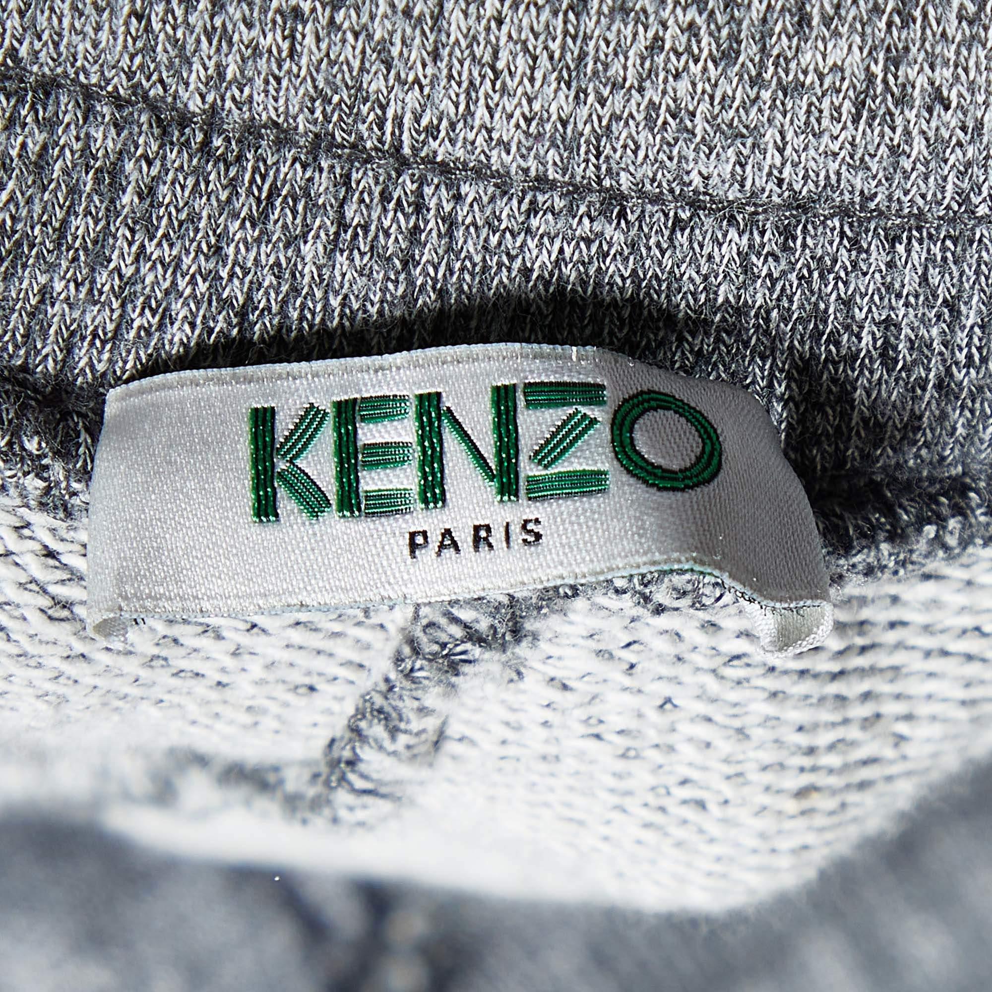 Kenzo Grey Melange Cotton Logo Detail Jogger Pants S In Good Condition For Sale In Dubai, Al Qouz 2