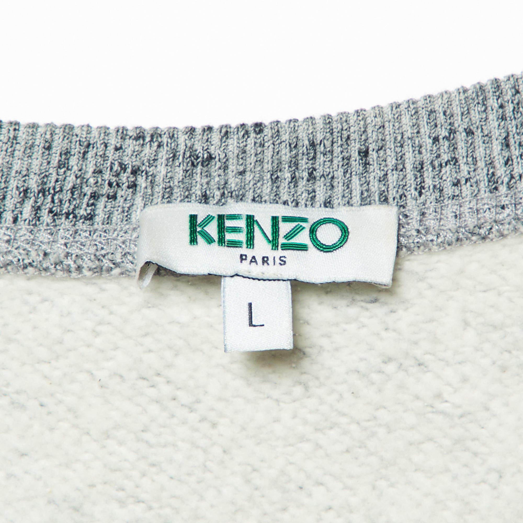 Kenzo Grey Melange Knit Tiger Embroidered Sweater Dress L In Good Condition For Sale In Dubai, Al Qouz 2