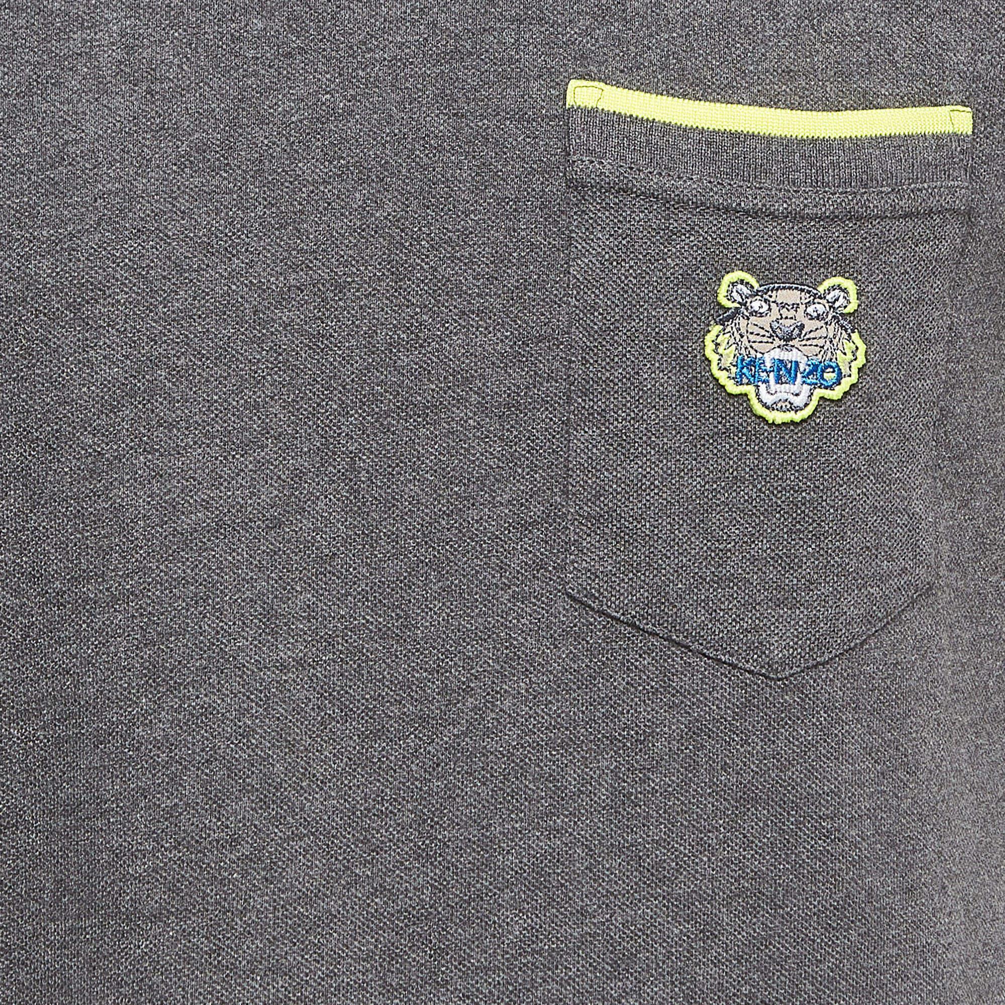 Grigio Kenzo - Maglietta girocollo in cotone piqué grigio/giallo neon con dettaglio tasca T S in vendita