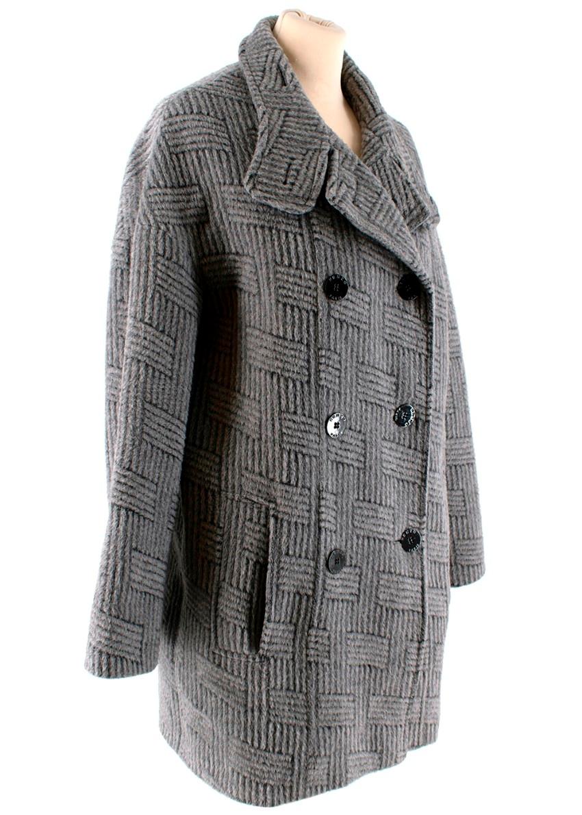 Kenzo Grey Patterned Wool & Mohair Double Breasted Coat - Size US 6 In Excellent Condition For Sale In London, GB