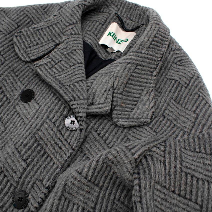 Kenzo Grey Patterned Wool & Mohair Double Breasted Coat - Size US 6 For Sale 1