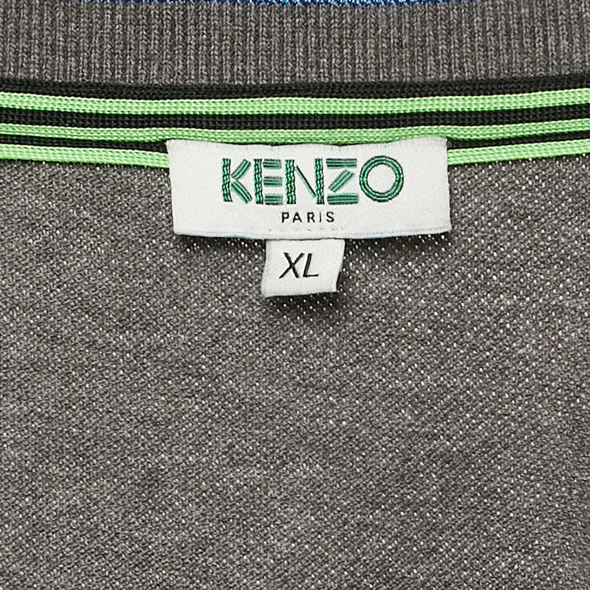 Kenzo Grau Tiger Applique Tasche Pique Baumwolle T-Shirt XL Herren im Angebot