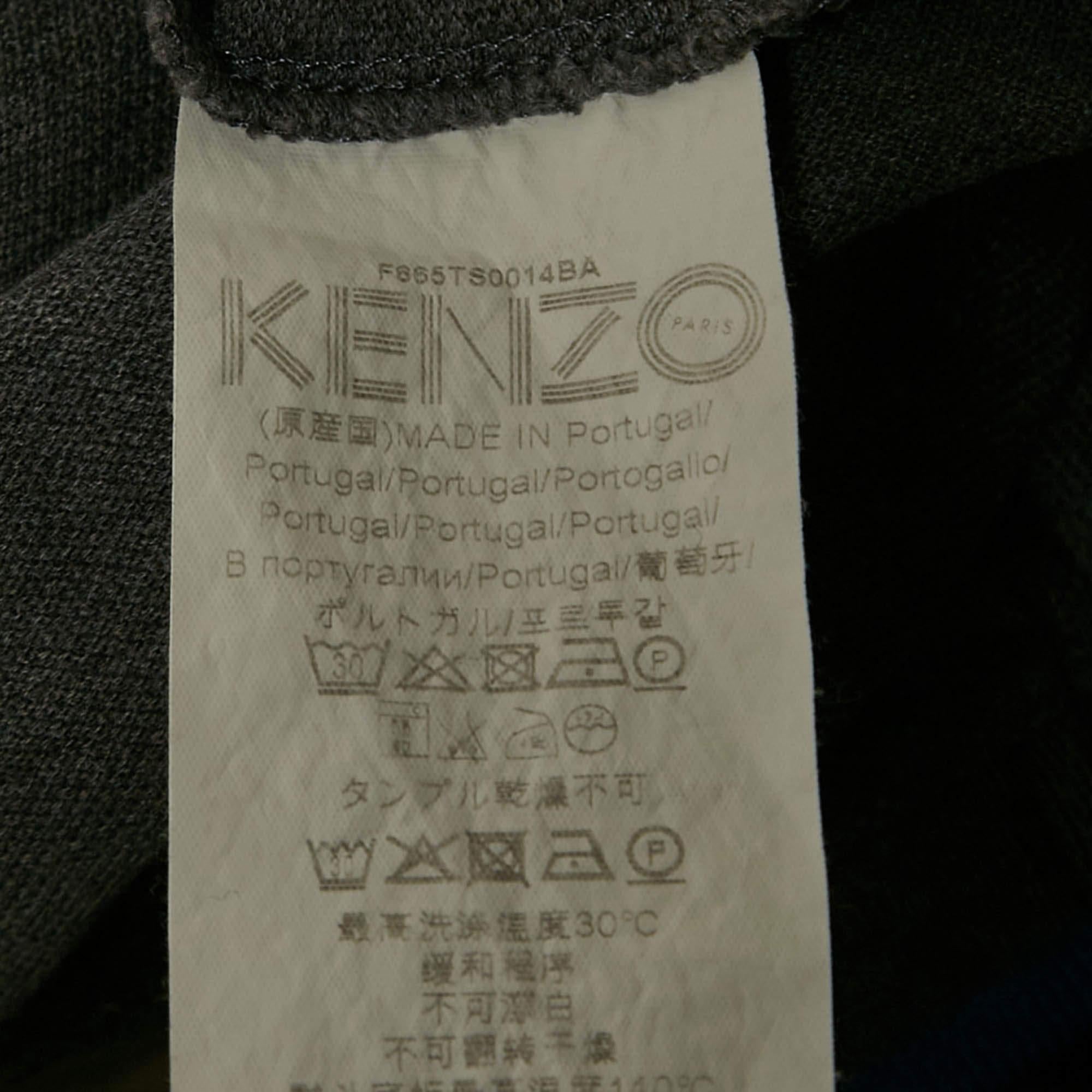 Kenzo Grau Tiger Applique Tasche Pique Baumwolle T-Shirt XL im Angebot 1