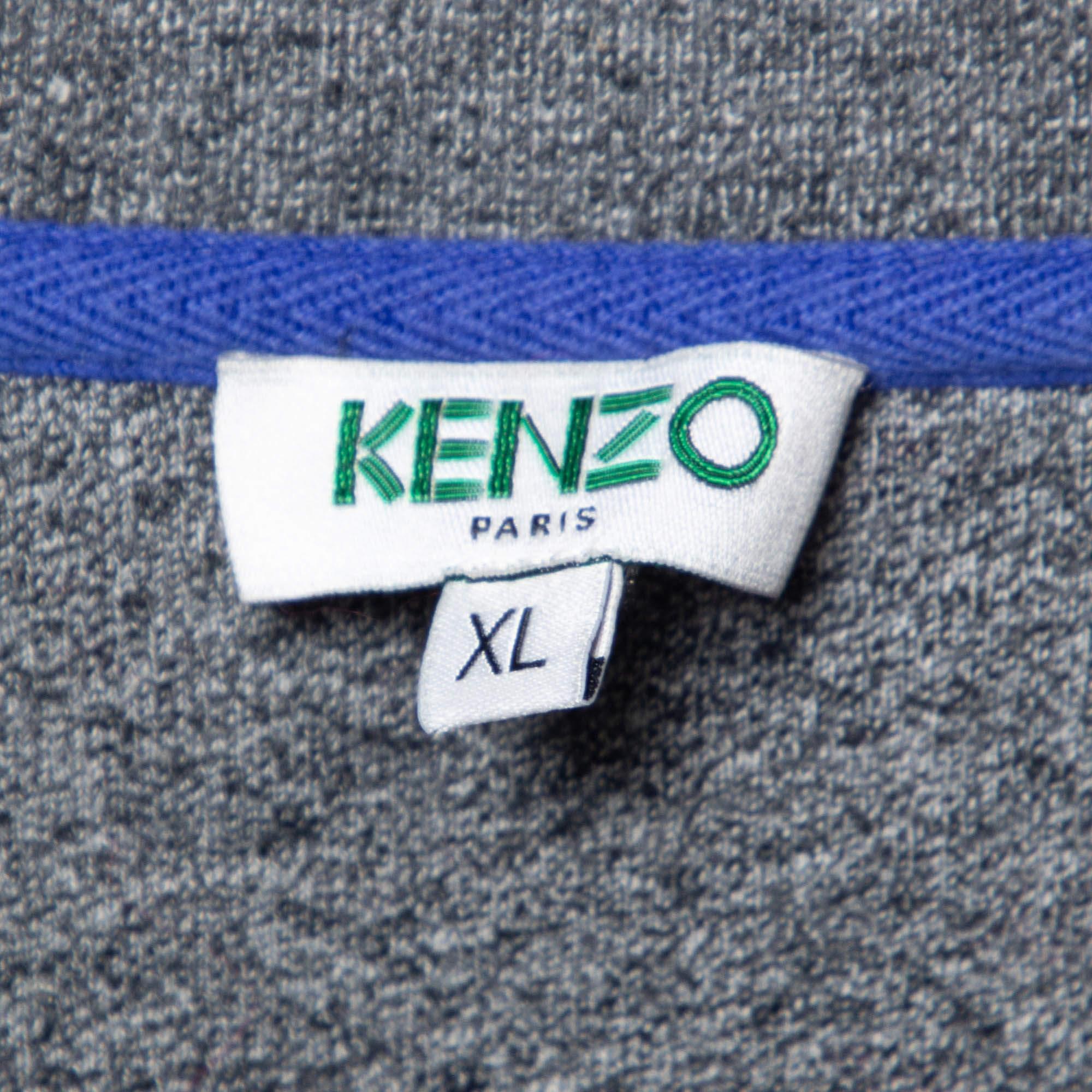 Kenzo Grey Tiger Embroidered Cotton Sweater Dress XL In Good Condition For Sale In Dubai, Al Qouz 2