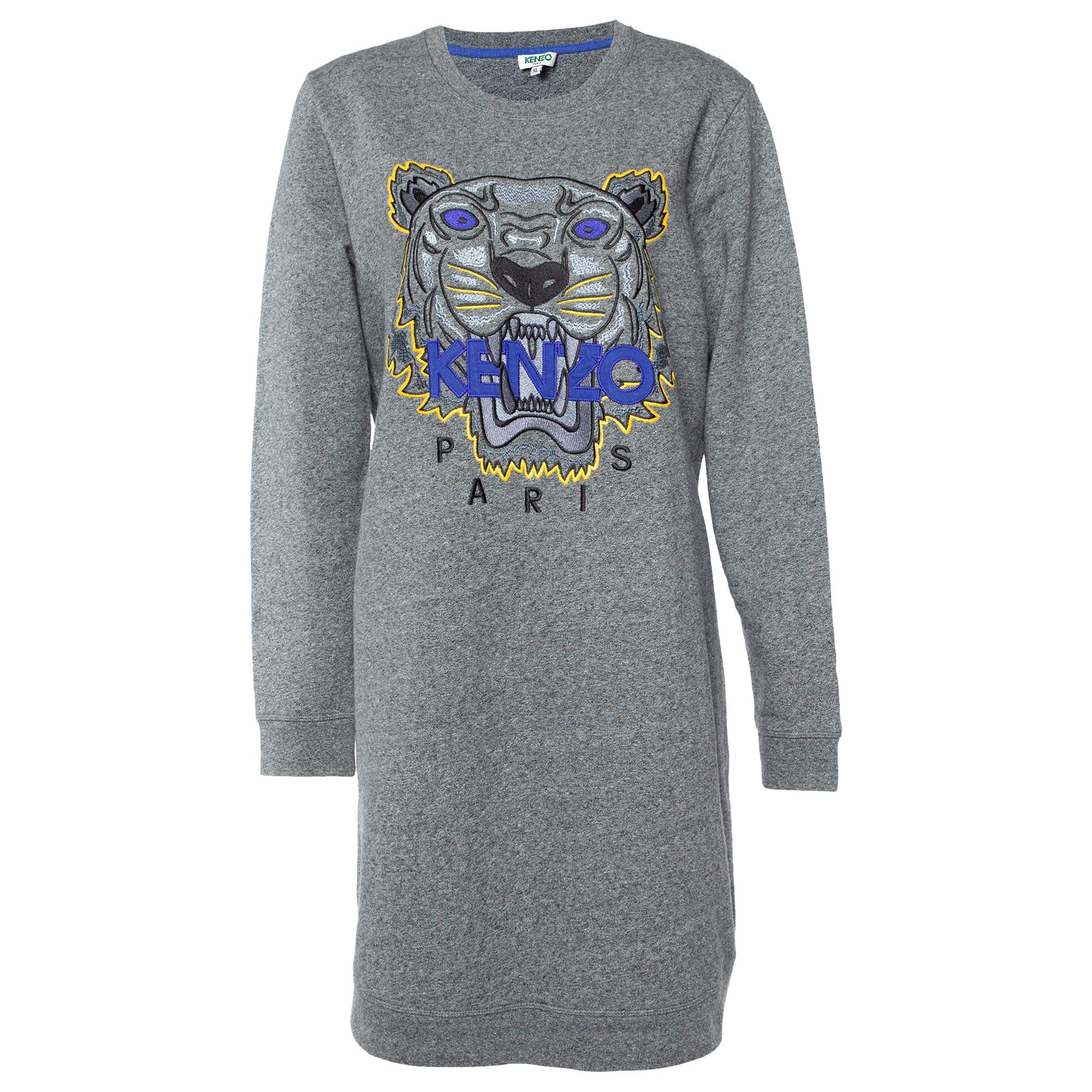 Kenzo Vestido de jersey de algodón bordado con tigre gris XL