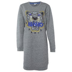 Kenzo Vestido de jersey de algodón bordado con tigre gris XL