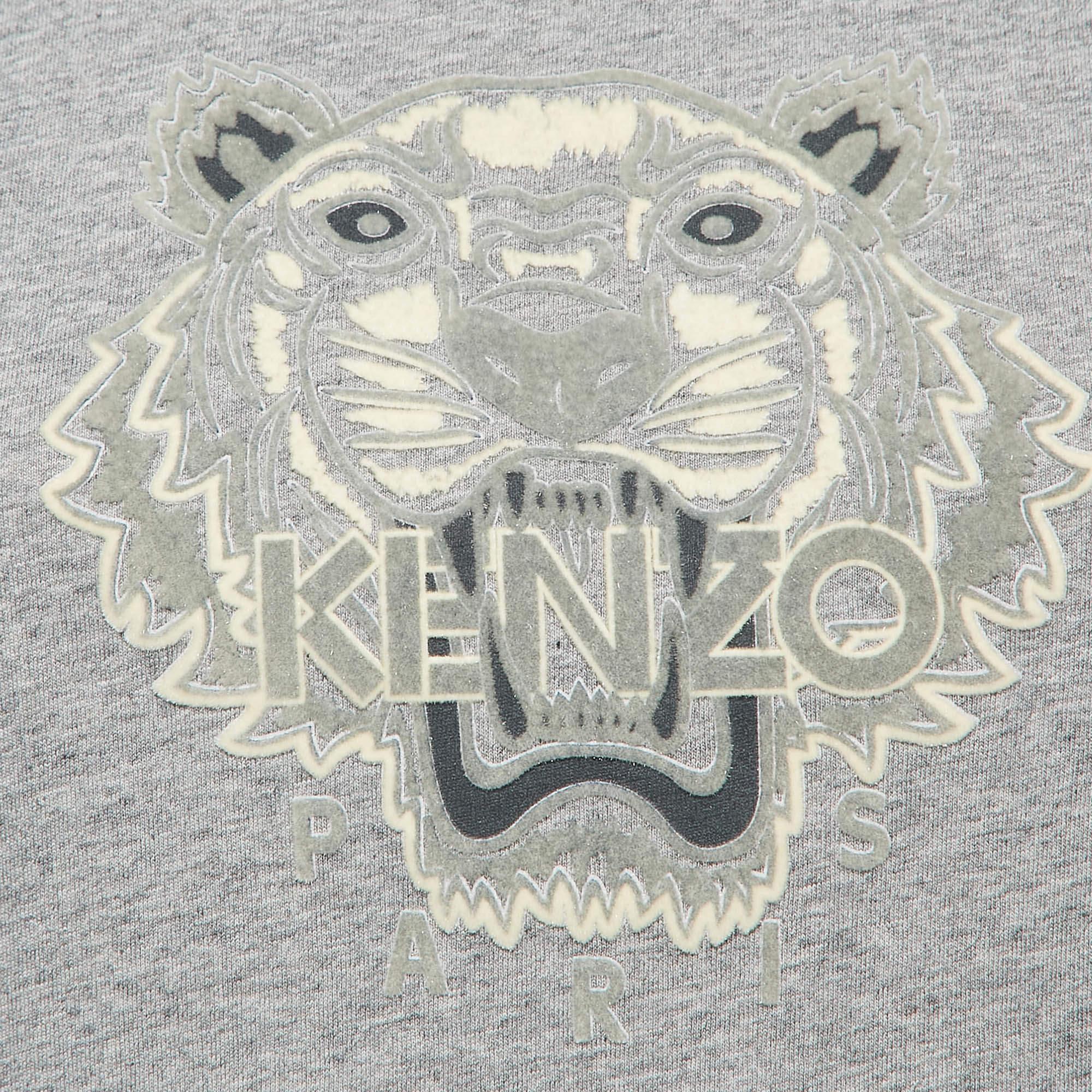 Kenzo Grau Tiger Logo Beflocktes Jersey T-Shirt S im Zustand „Gut“ im Angebot in Dubai, Al Qouz 2