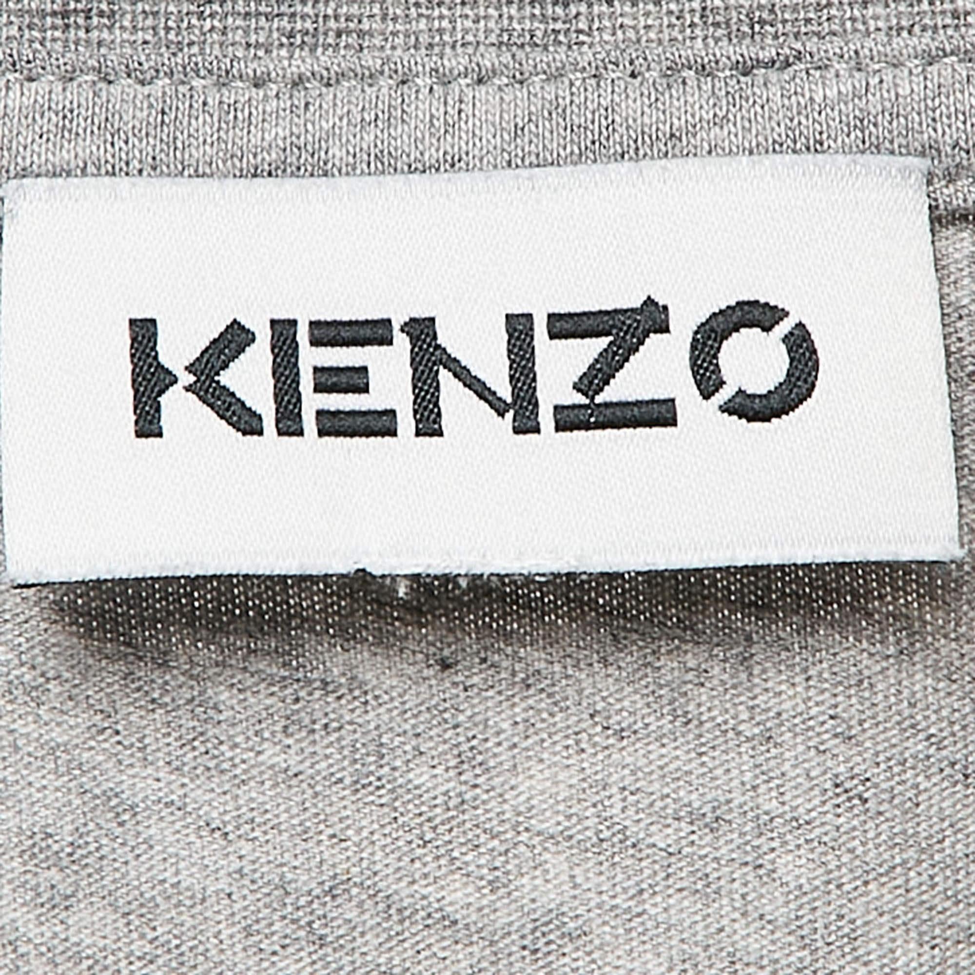 Kenzo Grau Tiger Logo Beflocktes Jersey T-Shirt S Damen im Angebot