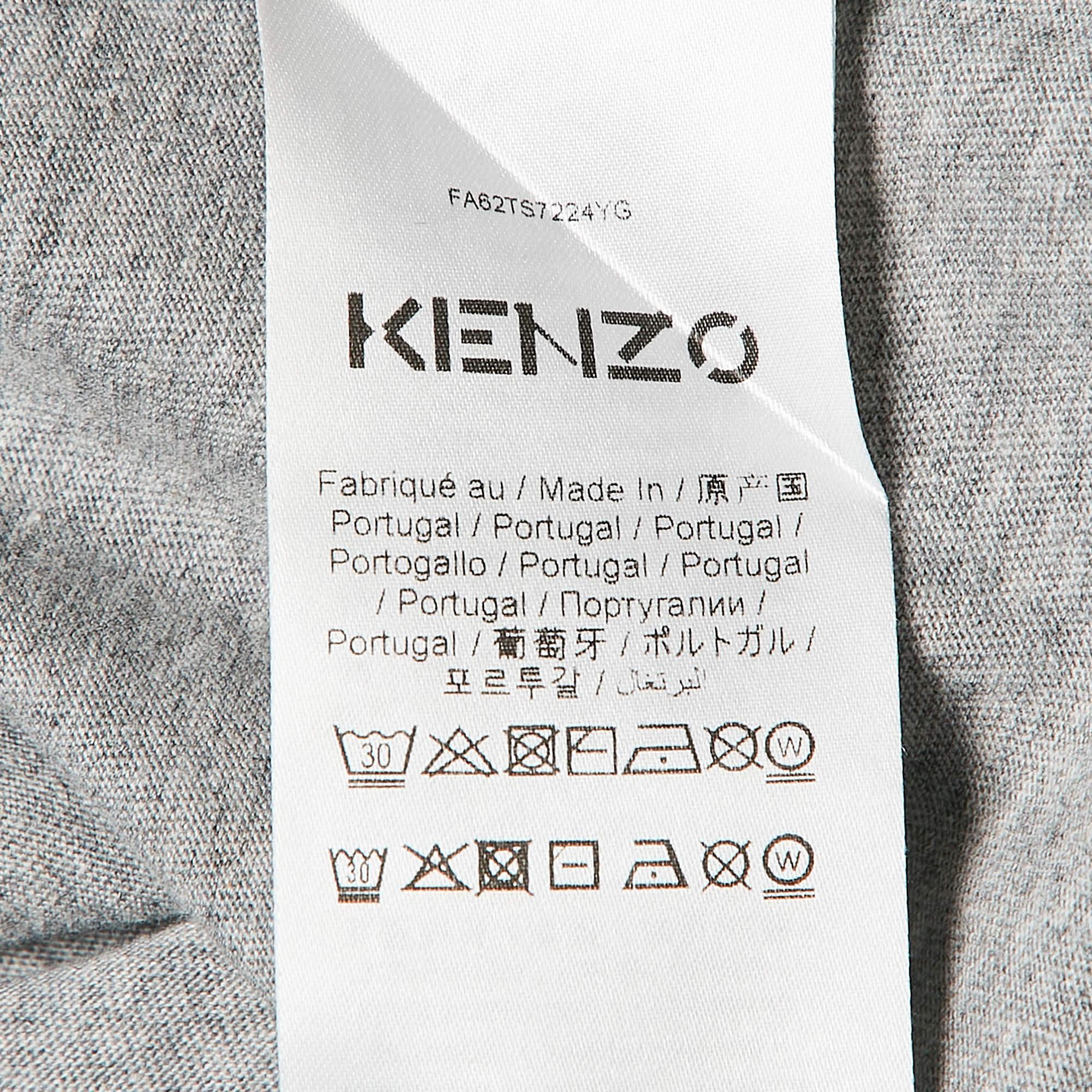Kenzo Grau Tiger Logo Beflocktes Jersey T-Shirt S im Angebot 2