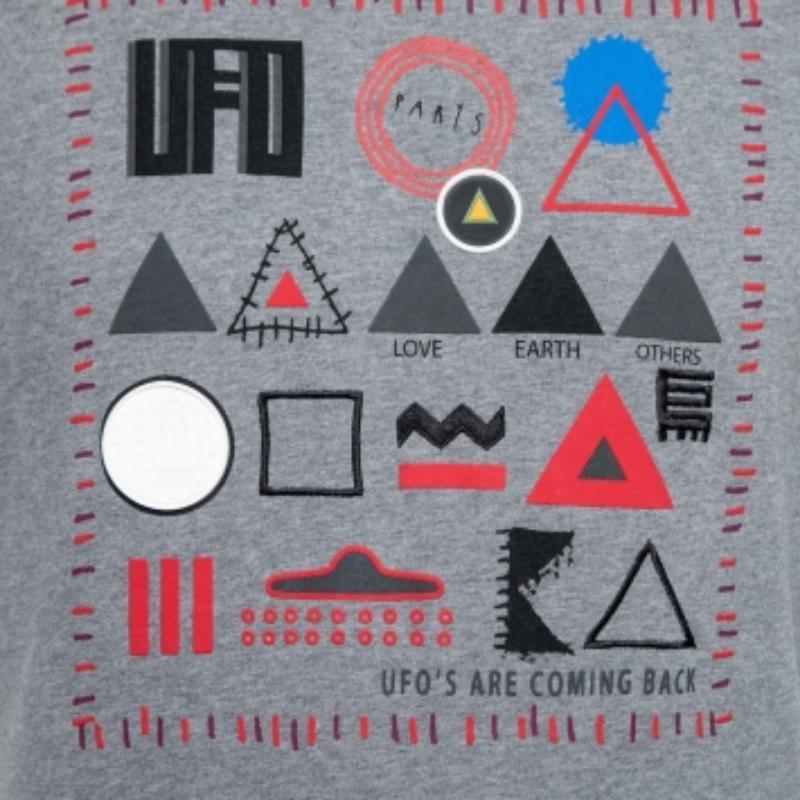 De los hombres Kenzo Camiseta algodón estampado símbolo OVNI gris S en venta