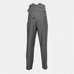 Kenzo Grey Wool Pleated High Waist Belted Trousers L