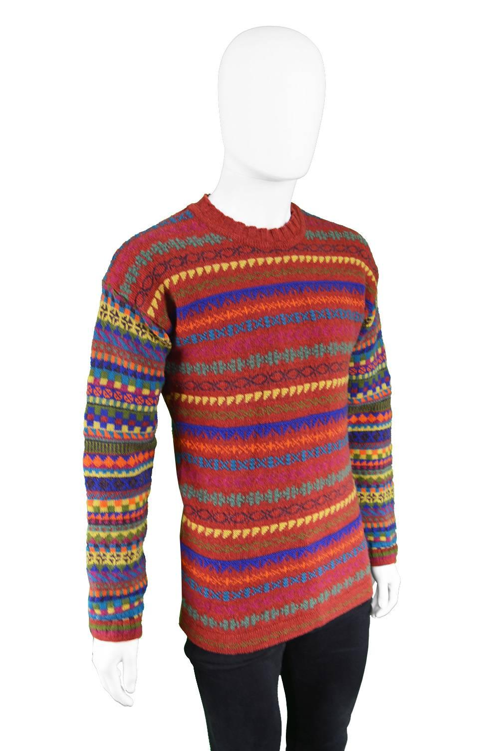 Kenzo Homme Men's Red Geometric Knit Vintage Panelled Sweater, 1980s In Excellent Condition For Sale In Doncaster, South Yorkshire