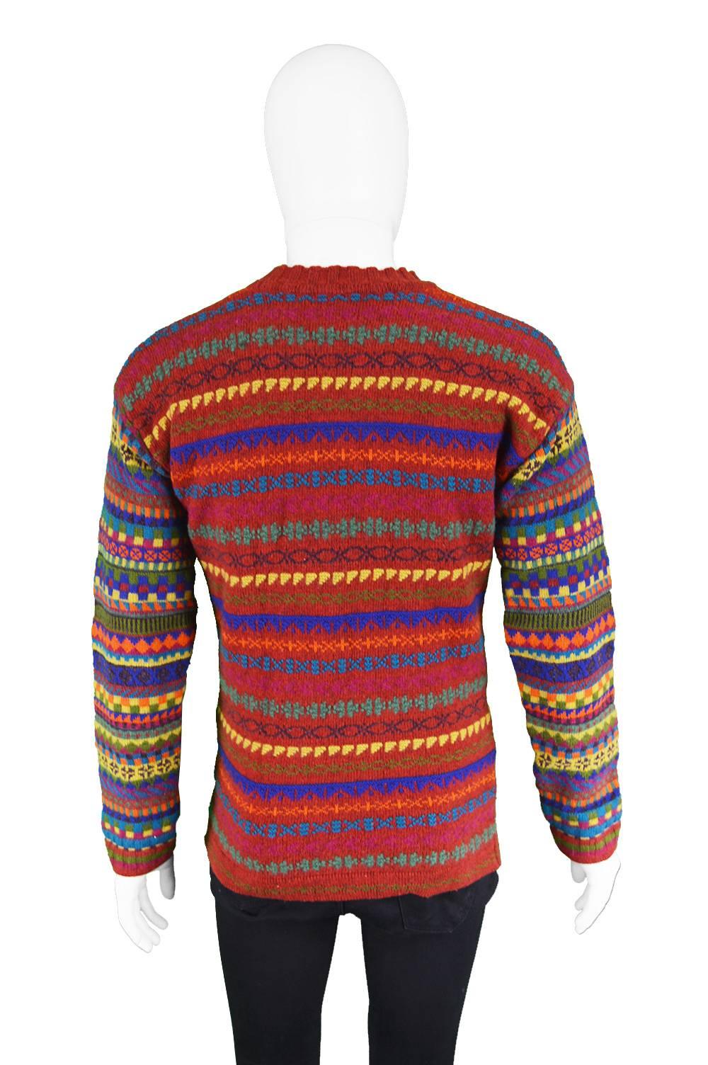 Kenzo Homme Men's Red Geometric Knit Vintage Panelled Sweater, 1980s For Sale 3