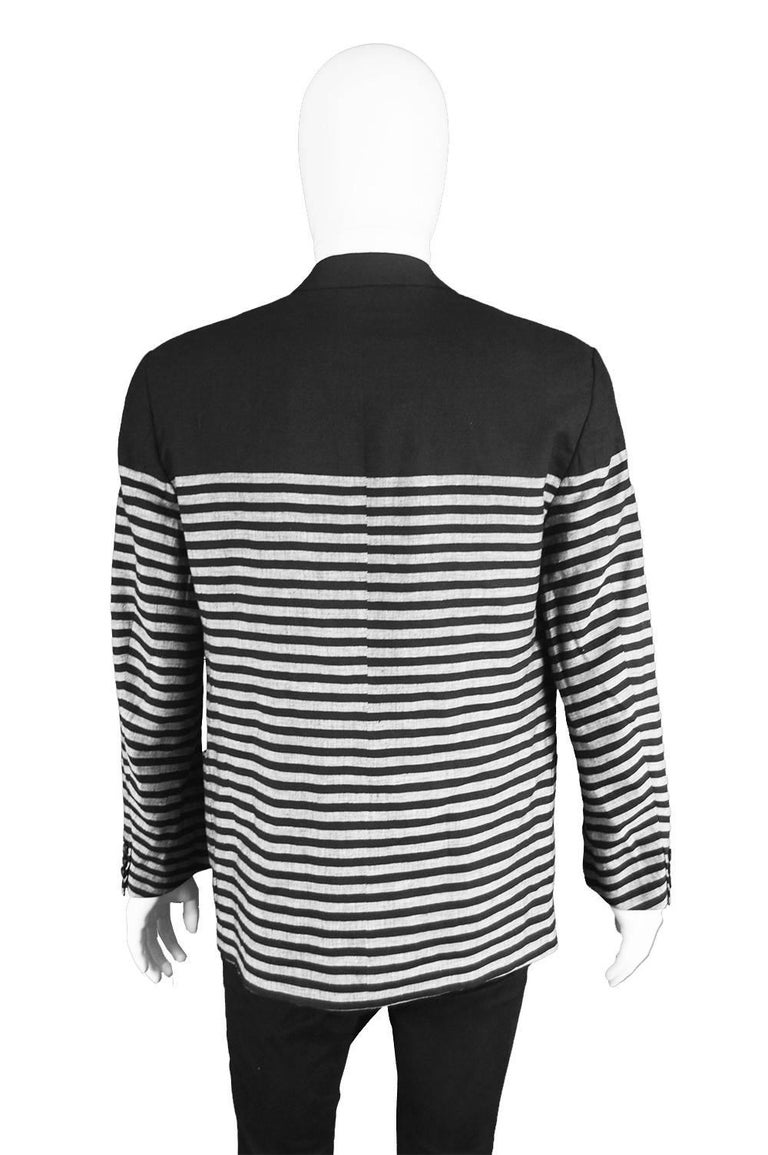 Kenzo Homme Vintage 1980's Linen and Wool Black and Gray Striped Men's ...