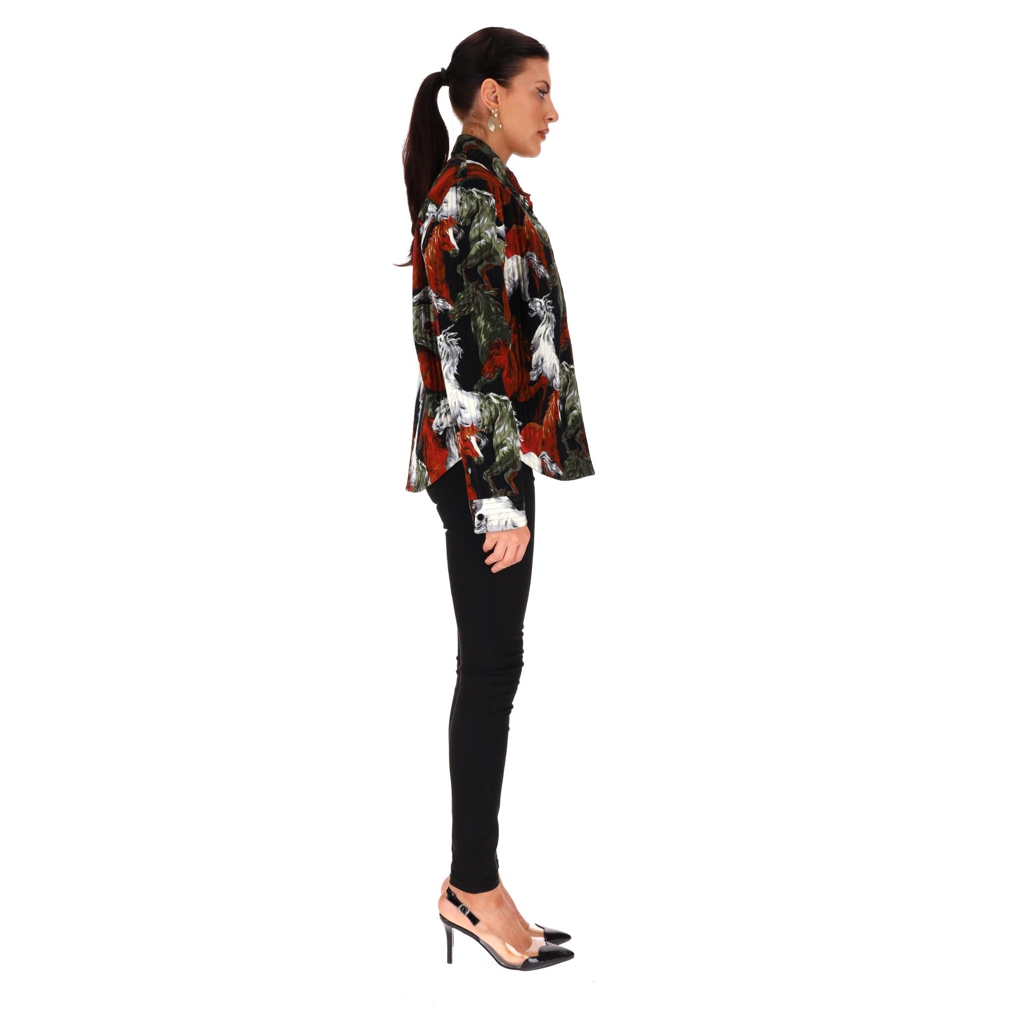 Nero Giacca a camicia in cotone con stampa di cavalli di Kenzo in vendita