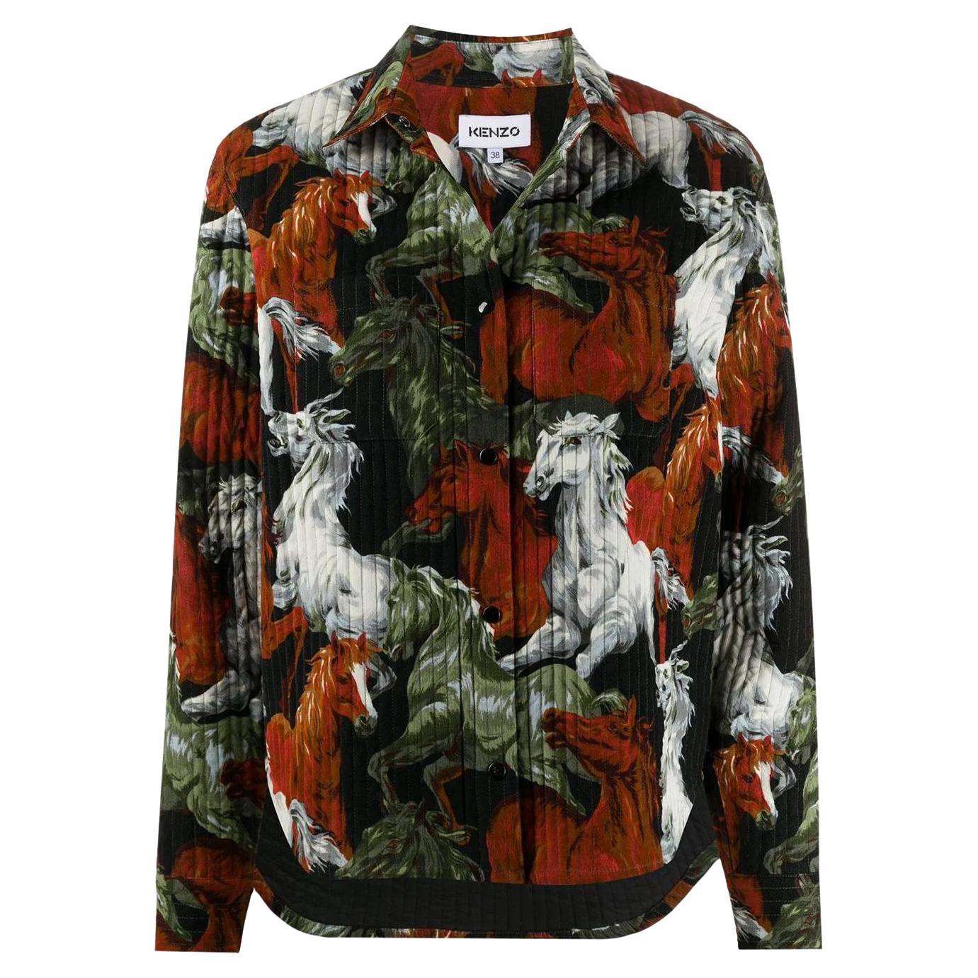 Giacca a camicia in cotone con stampa di cavalli di Kenzo in vendita
