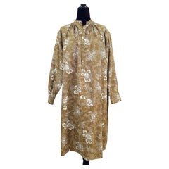 Kenzo Jap vintage khaki dress with vintage 1970s white flower pattern