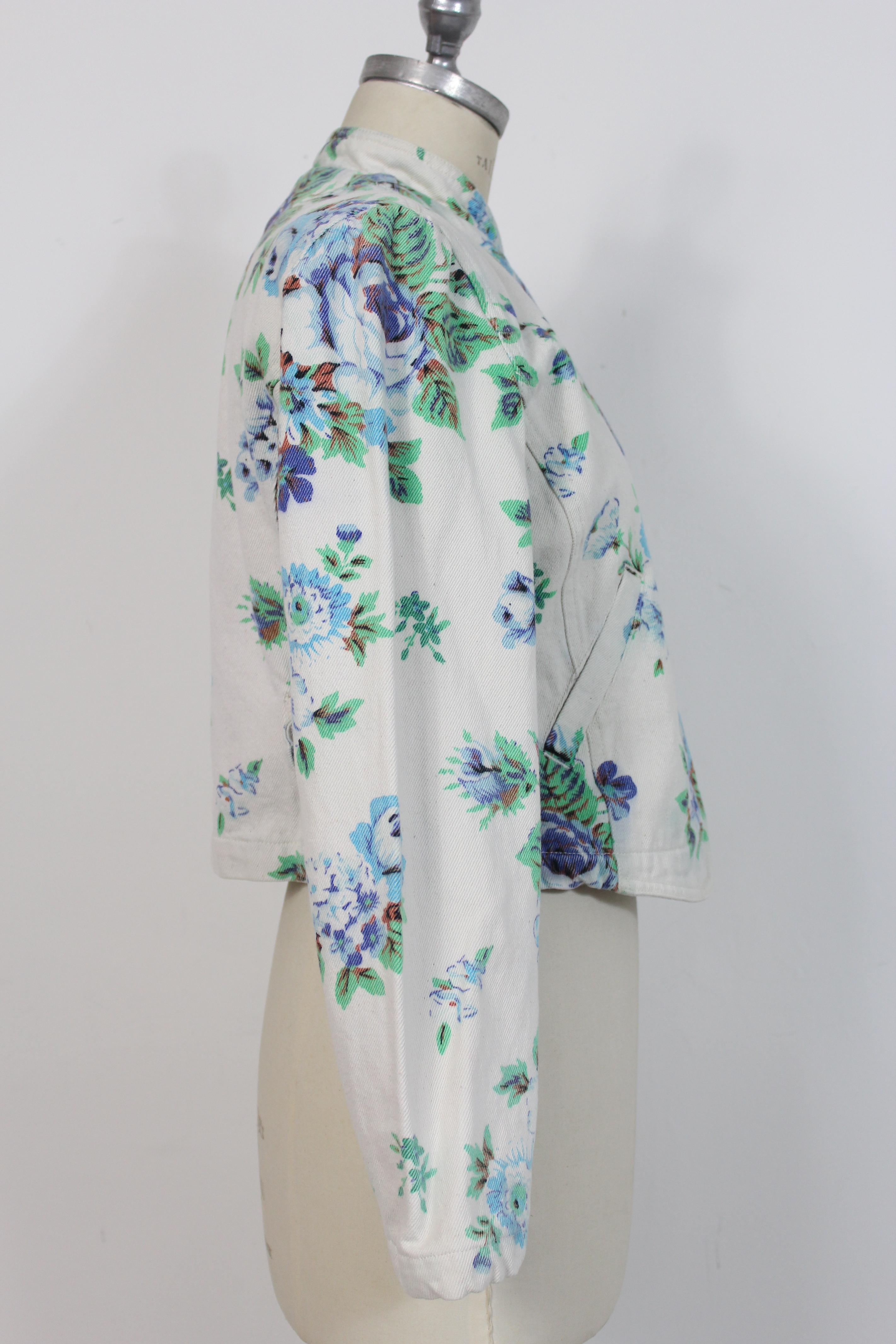 Gray Kenzo Jeans Blue Beige Cotton Denim Floral Short Jacket