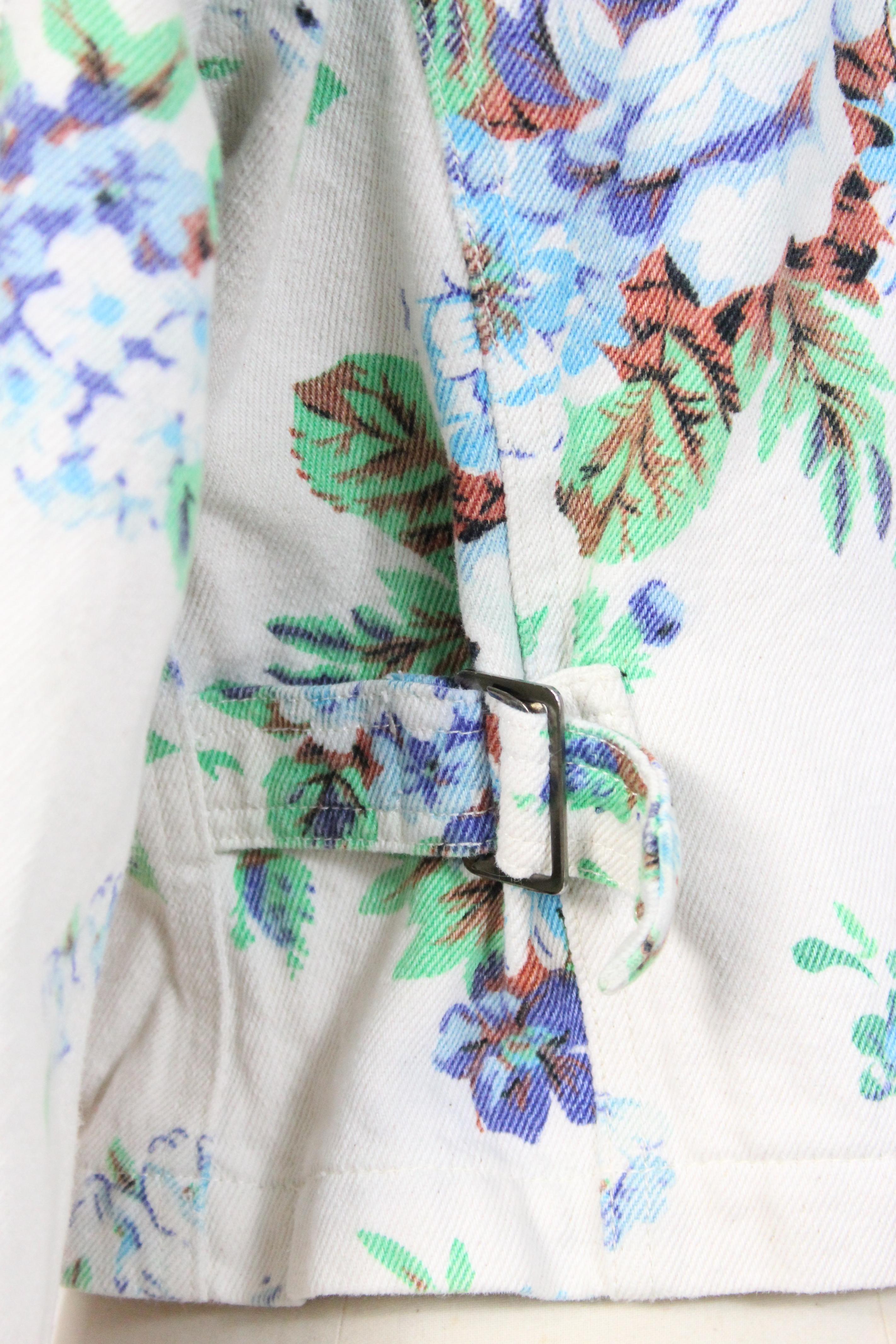 Women's Kenzo Jeans Blue Beige Cotton Denim Floral Short Jacket