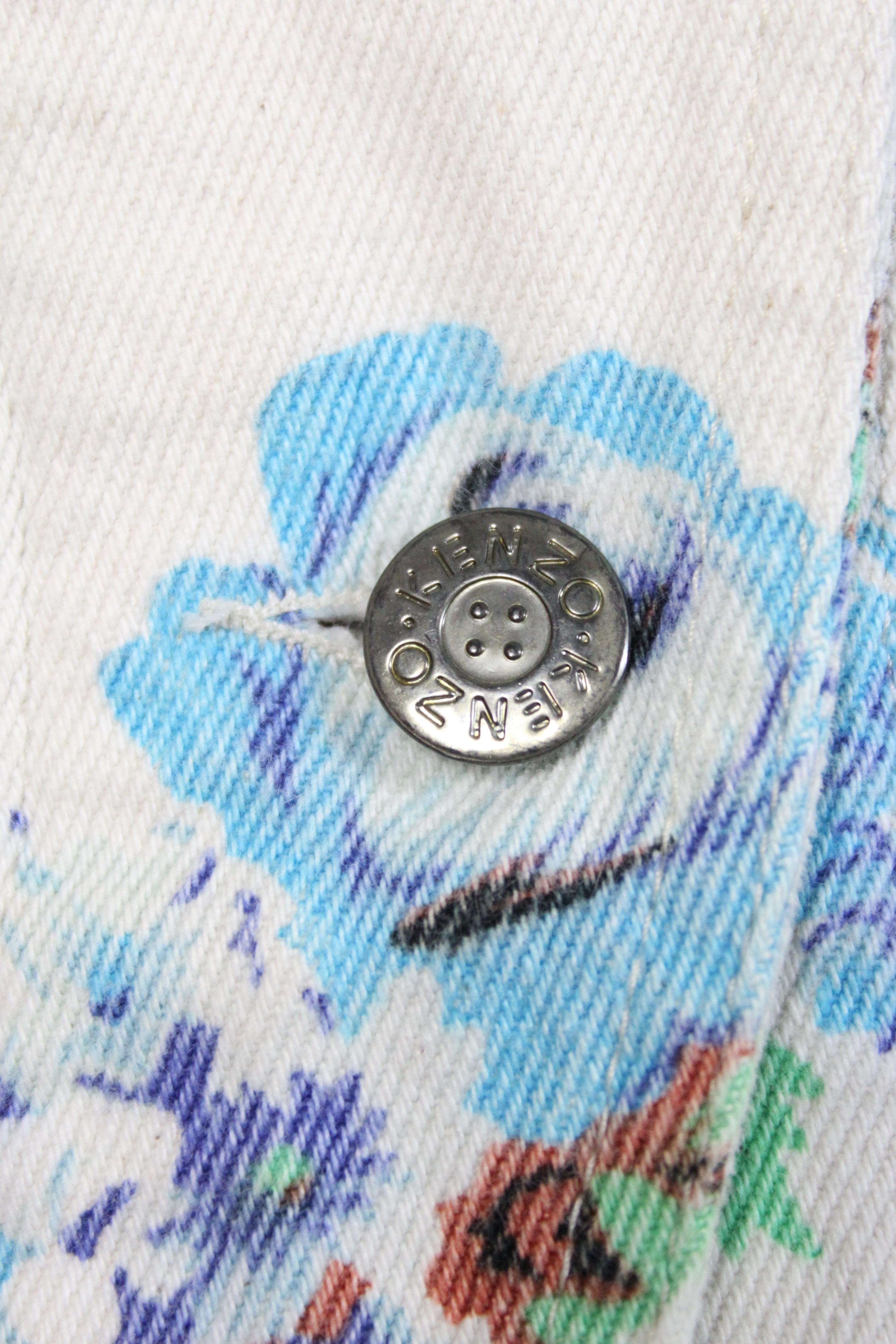 Kenzo Jeans Blue Beige Cotton Denim Floral Short Jacket 1