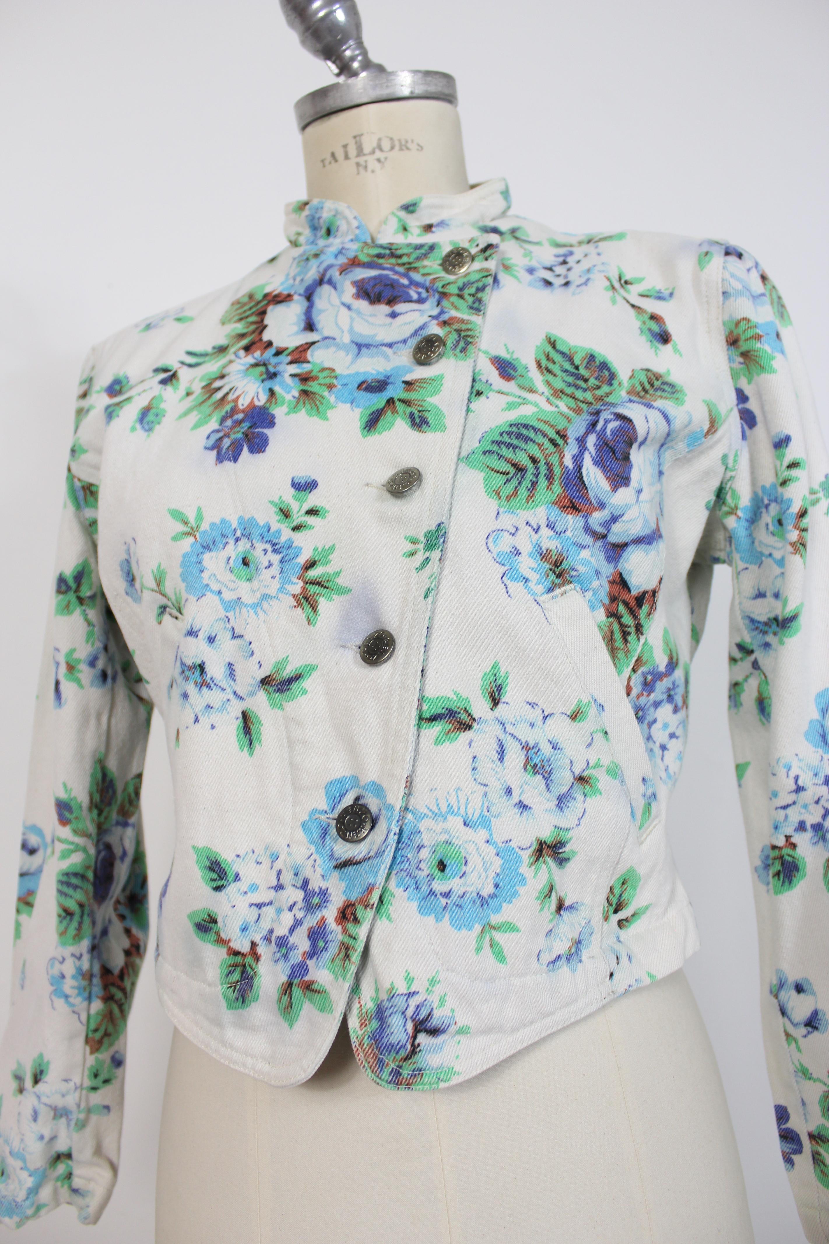 Kenzo Jeans Blue Beige Cotton Denim Floral Short Jacket 2