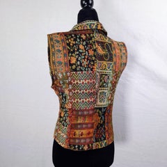 Kenzo Jeans vest with vintage boho pattern early 1980s