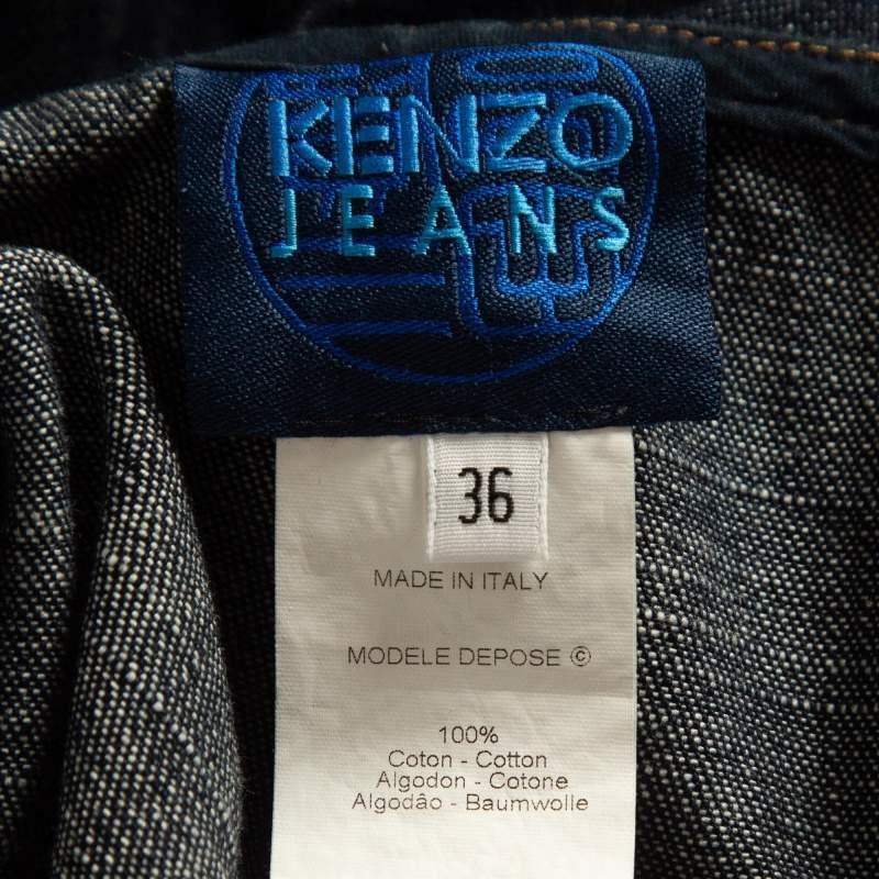 Kenzo Jeans Navy Blue Studded Denim Flared Maxi Skirt S In Good Condition In Dubai, Al Qouz 2