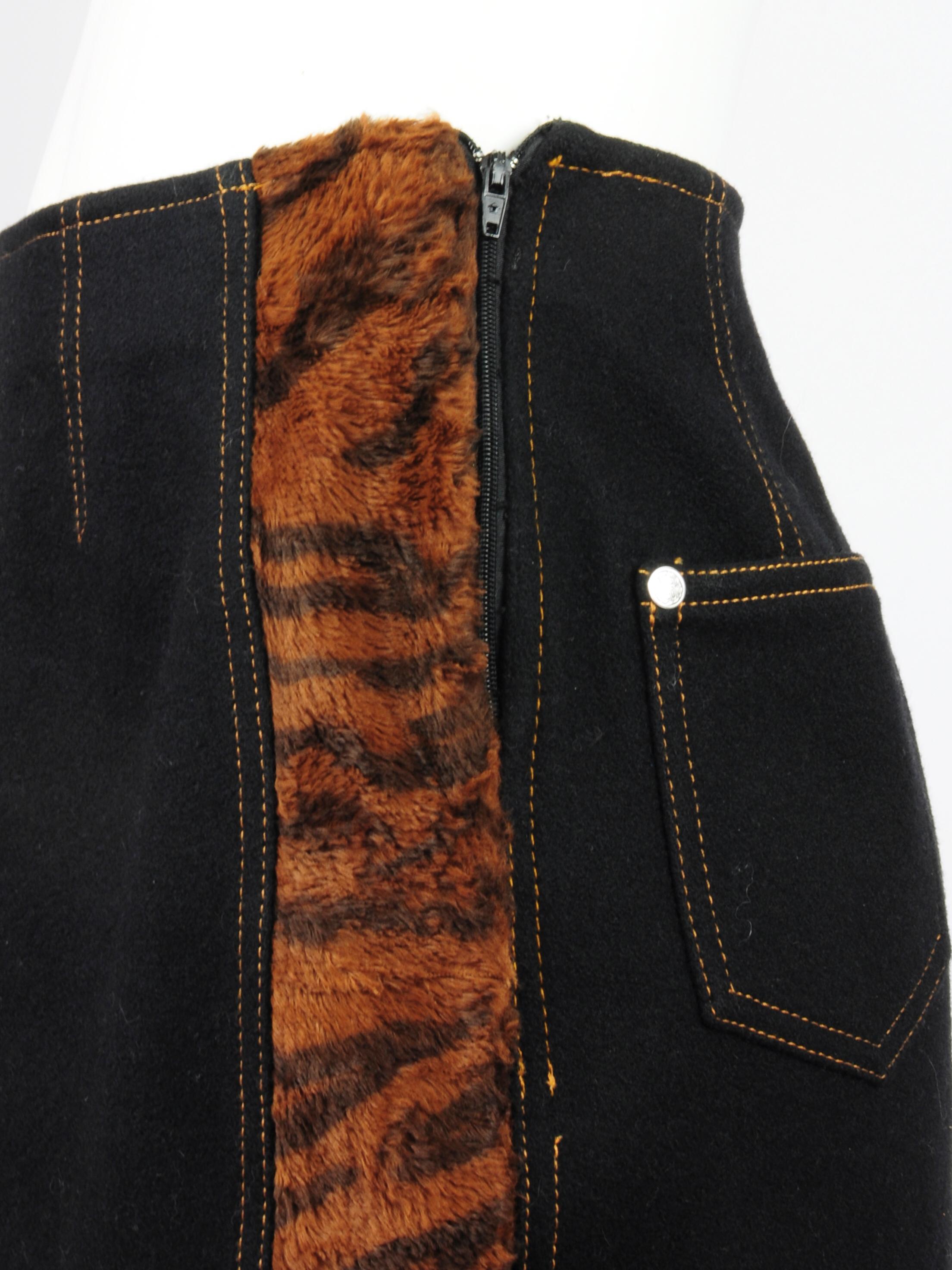 Kenzo Jeans Wool Skirt Suit with Faux Fur Tiger Details 1990s  For Sale 7