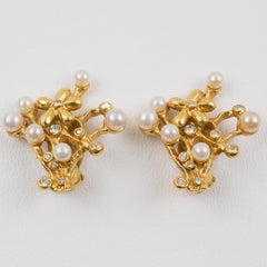 Kenzo Paris - Boucles d'oreilles clip en métal doré et perles fleuries