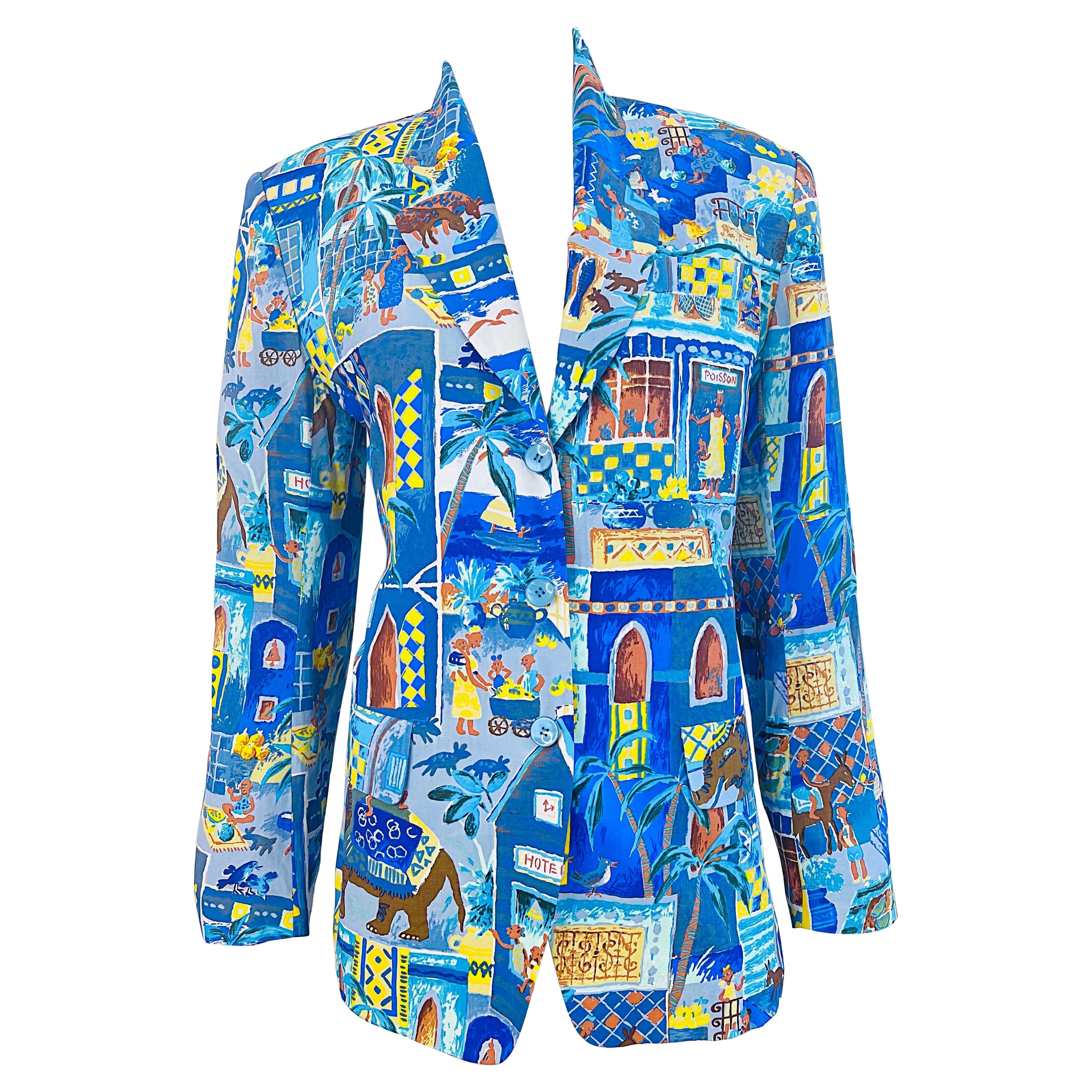 Kenzo Jungle 1980s Talla 40 / 8 - 10 Azul Multicolor Vintage 80s Novedad Blazer