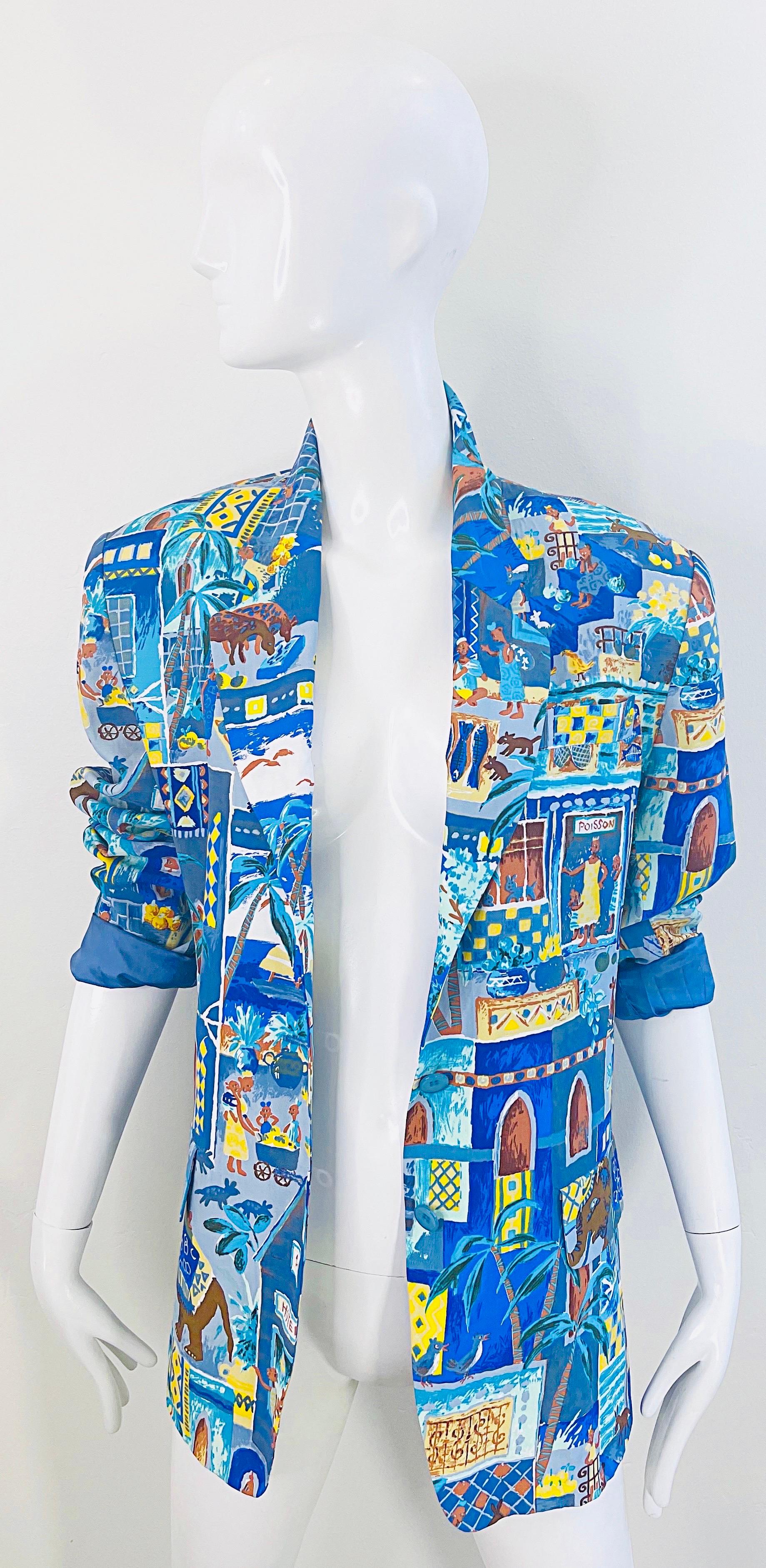 Blazer Kenzo Jungle 1990 Taille 40 / 8 Bleu Multicolore Vintage 90s Novelty Print  en vente 8