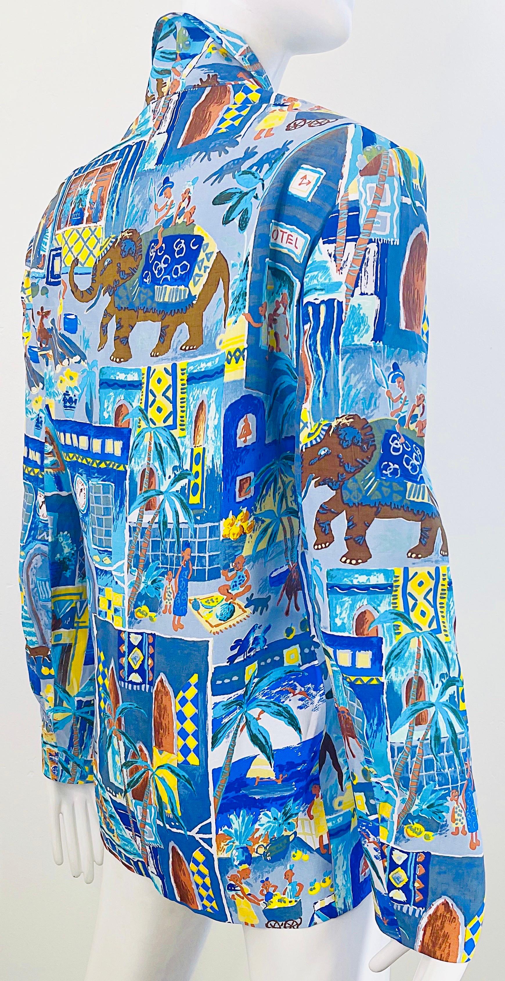 Kenzo Jungle 1990s Size 40 / 8 Blue Multicolor Vintage 90s Novelty Print Blazer  For Sale 10