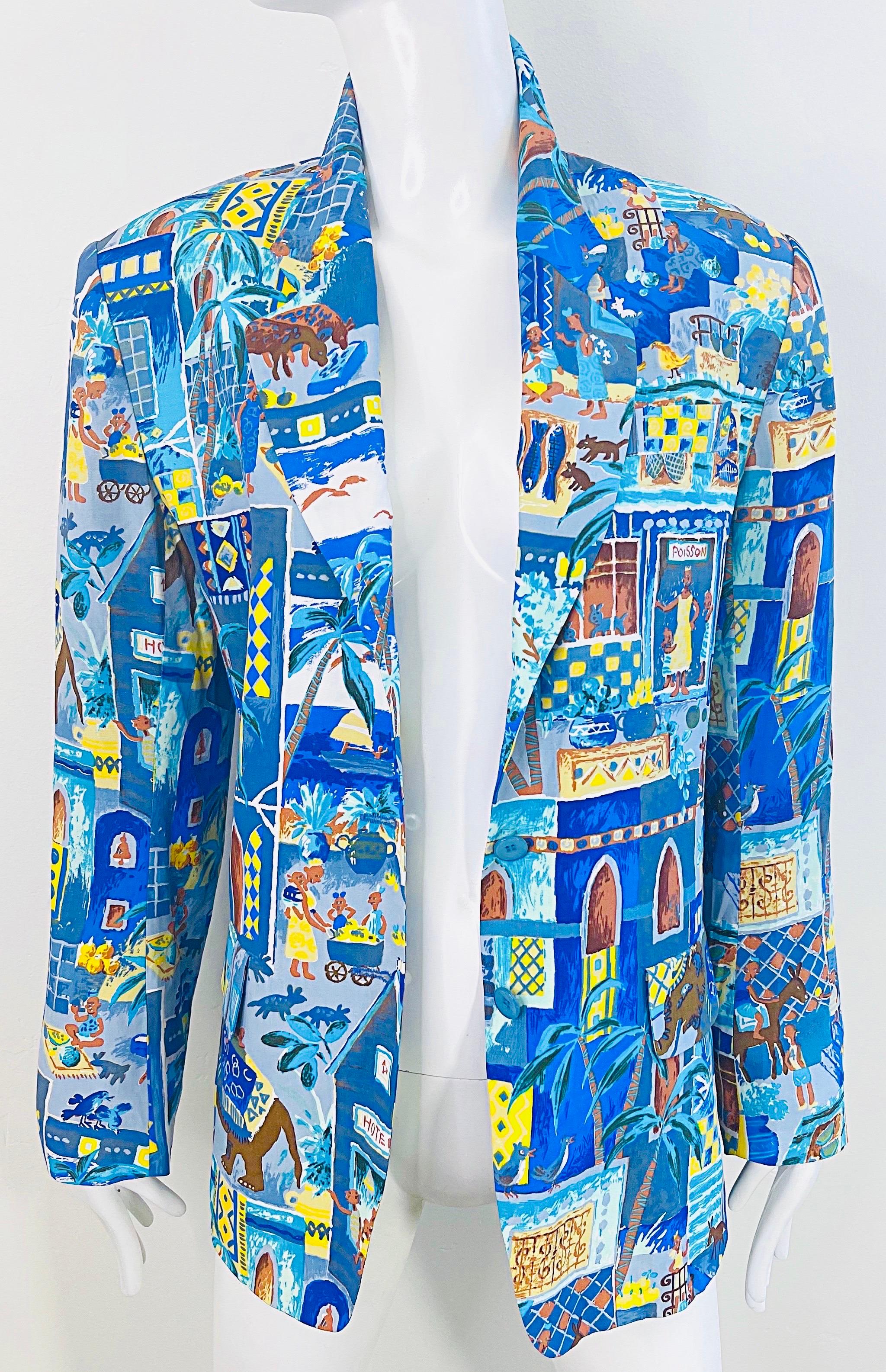Kenzo Jungle 1980er Jahre Größe 40 / 8 - 10 Blauer mehrfarbiger Vintage 80er Jahre Neuheit Blazer im Angebot 14
