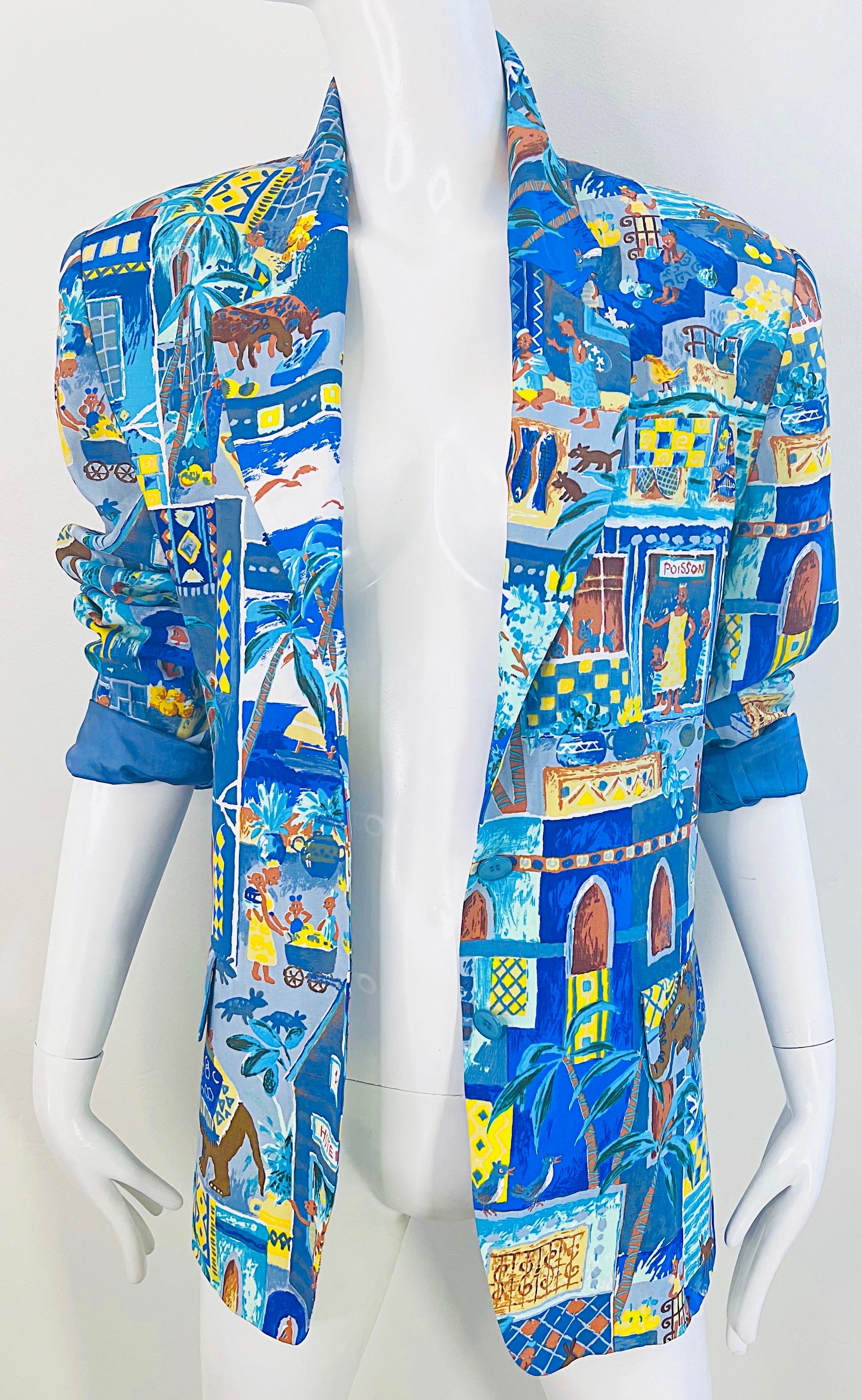 Kenzo Jungle 1990s Talla 40 8 Azul Multicolor Vintage 90s