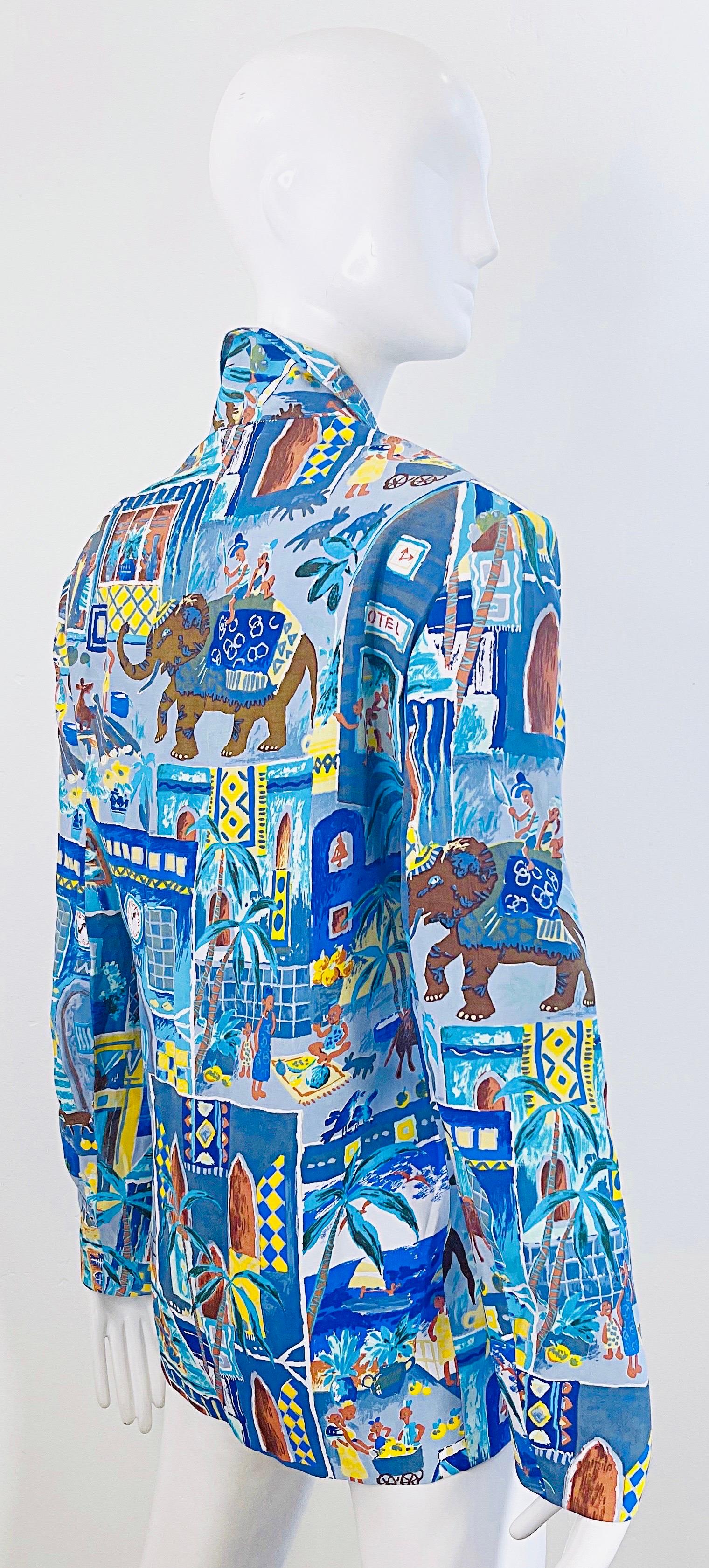 Kenzo Jungle 1980er Jahre Größe 40 / 8 - 10 Blauer mehrfarbiger Vintage 80er Jahre Neuheit Blazer im Angebot 2