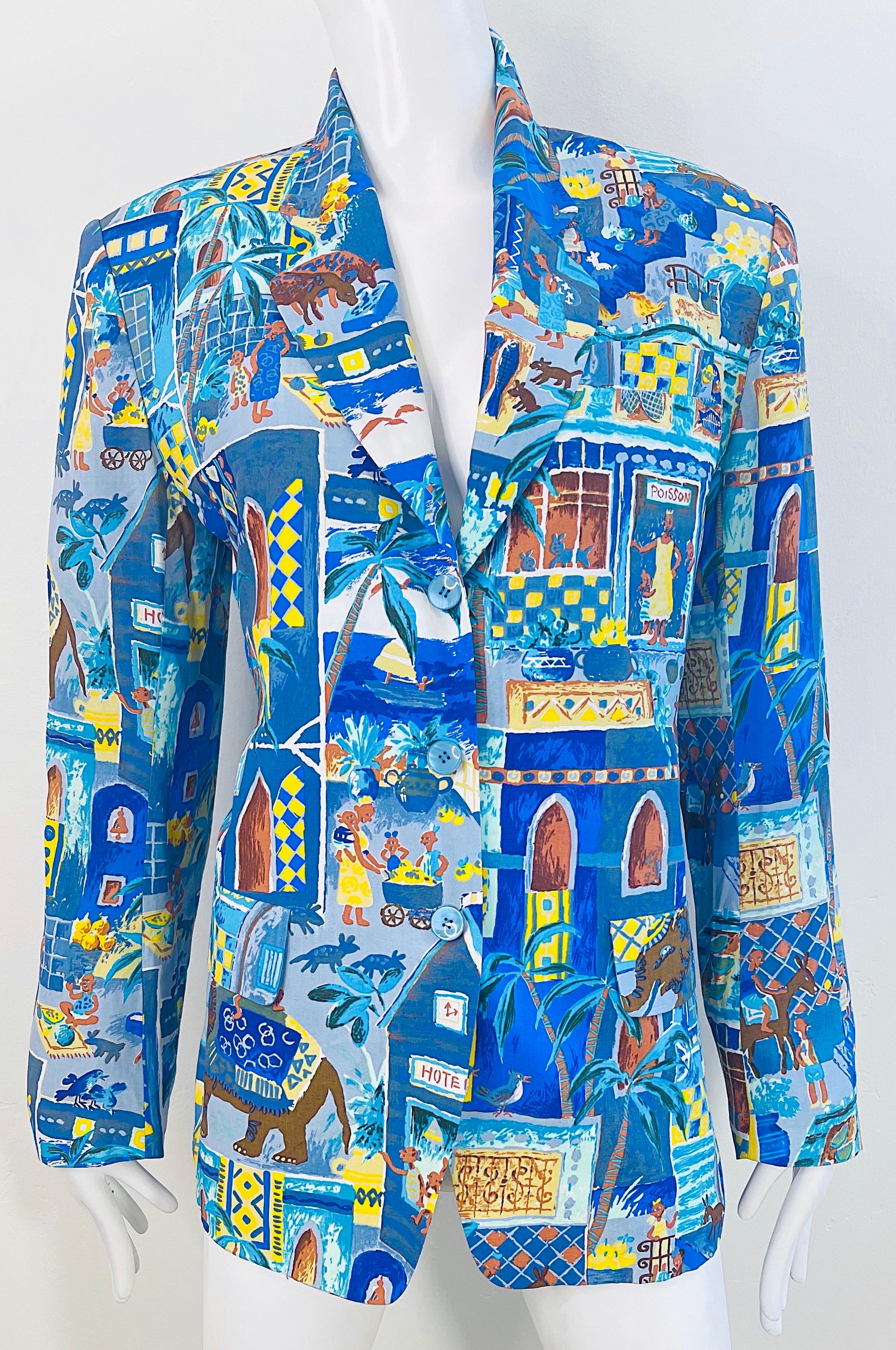 Blazer Kenzo Jungle 1990 Taille 40 / 8 Bleu Multicolore Vintage 90s Novelty Print  en vente 5
