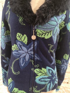 Kenzo jungle blue leaves wool jacket / cardigan