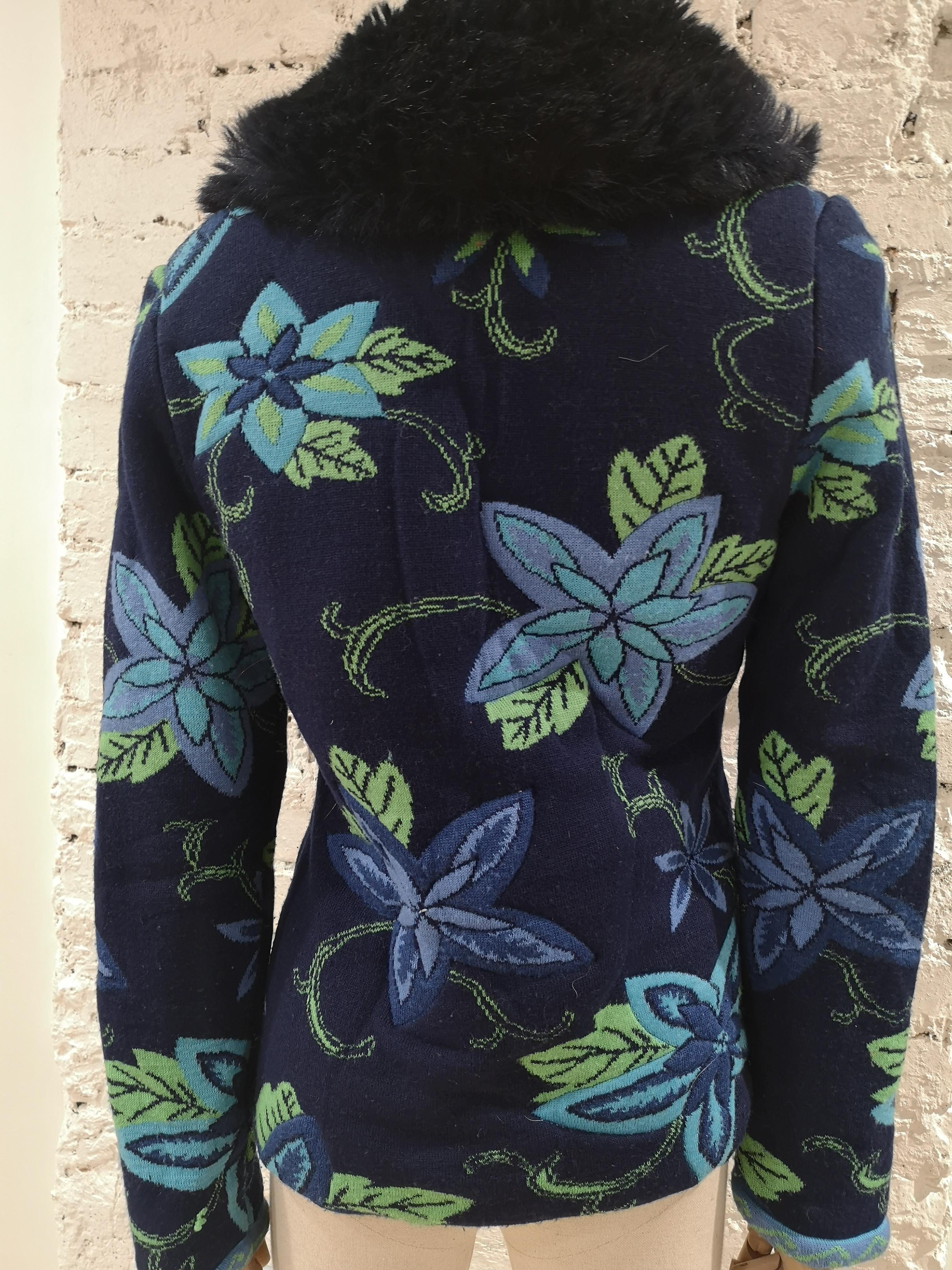 Kenzo jungle blue leaves wool jacket / cardigan For Sale 2