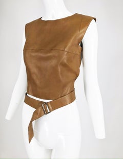 Kenzo Jungle Caramel Leather Waist Wrap Cropped Top 1980s